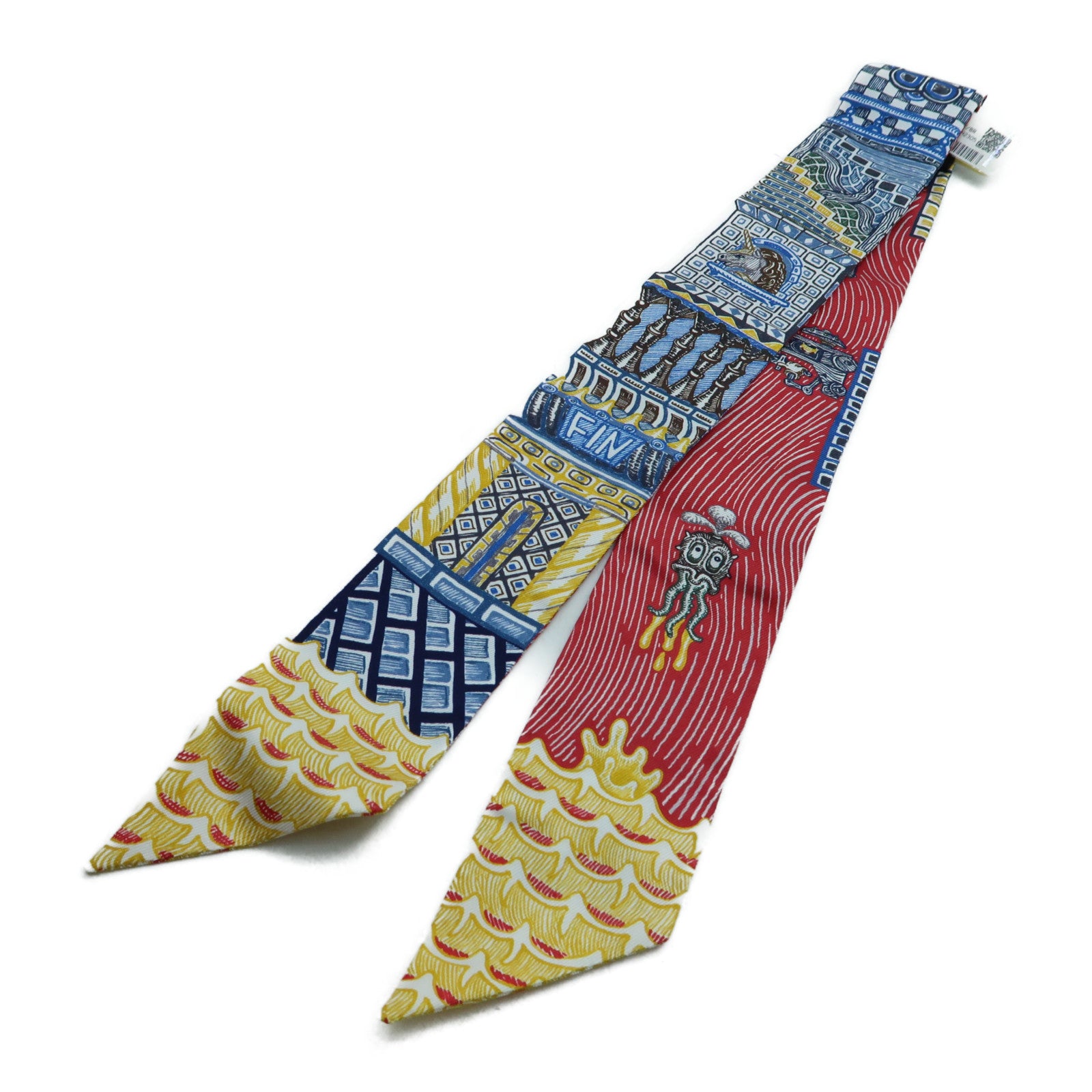 HERMES 【激減優惠】絲質Twilly絲巾藍色/紅色