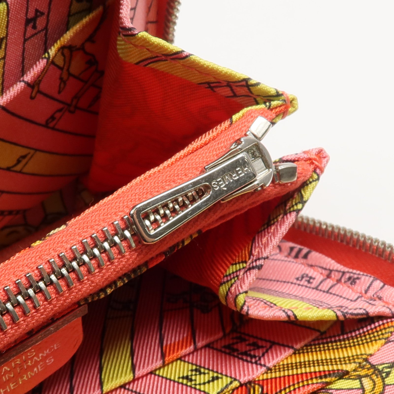HERMES Epsom皮革/絲質Silk'In Compact Wallet錢包Rose Jaipur
