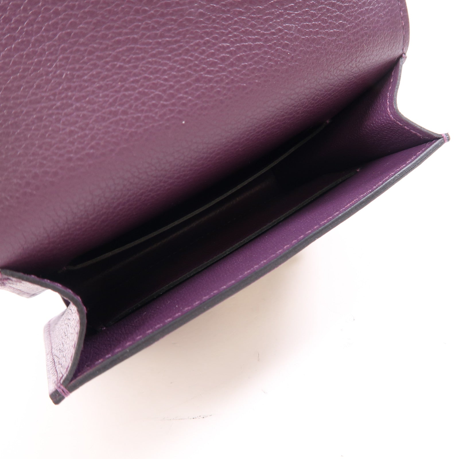 HERMES Evercolor皮革Rouis Slim銀扣錢包紫色