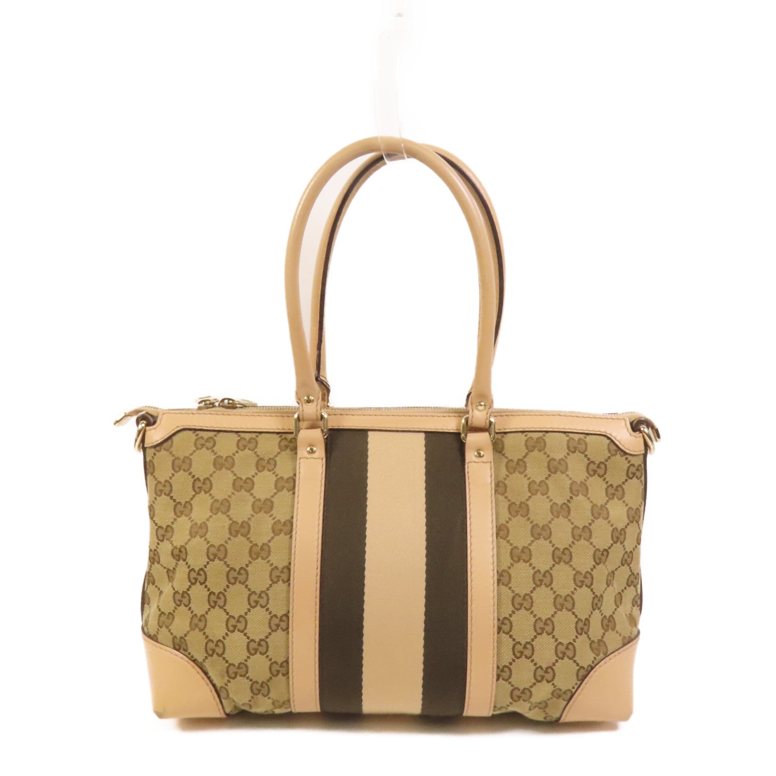 GUCCI 帆布Vintage Web GG Canvas Boston金扣手挽肩背兩用袋