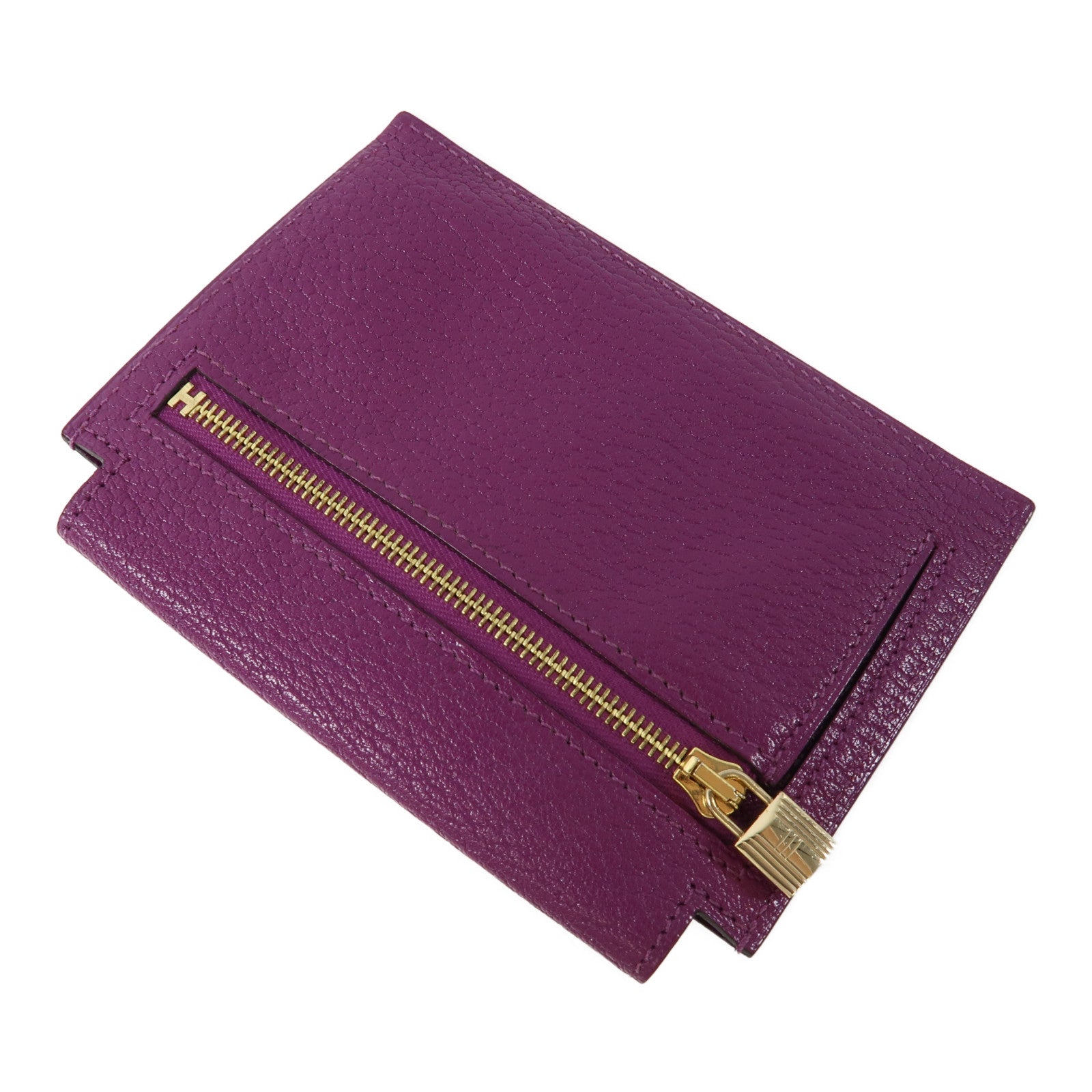 HERMES 【激減優惠】Chevre皮革Kelly Pocket金扣錢包L3 Rose Purple桃紫色