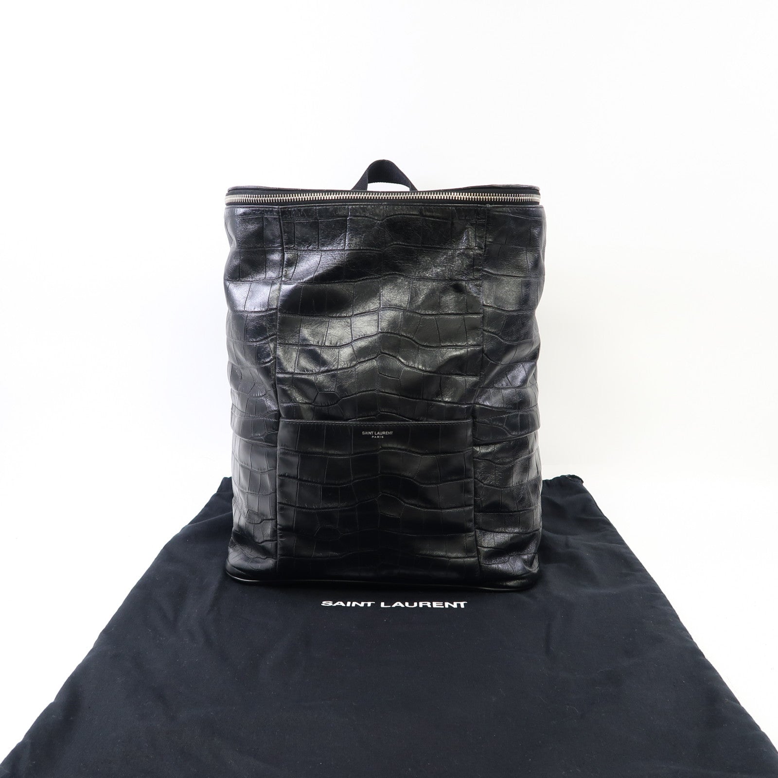 YVES SAINT LAURENT 牛皮皮革Backpack銀扣背包黑色