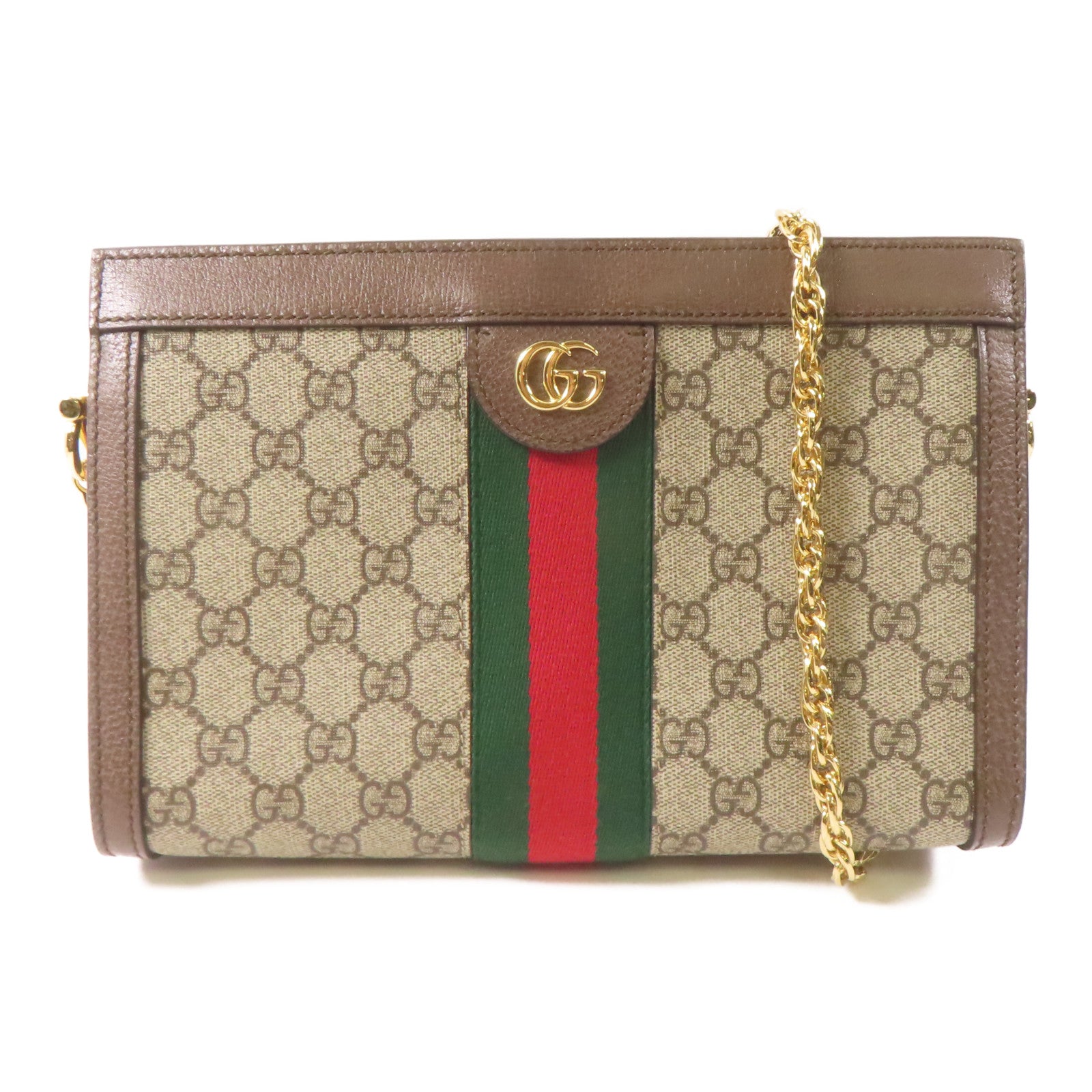 GUCCI 【激減優惠】塗層帆布GG Supreme Ophidia金扣鏈帶肩背袋啡色
