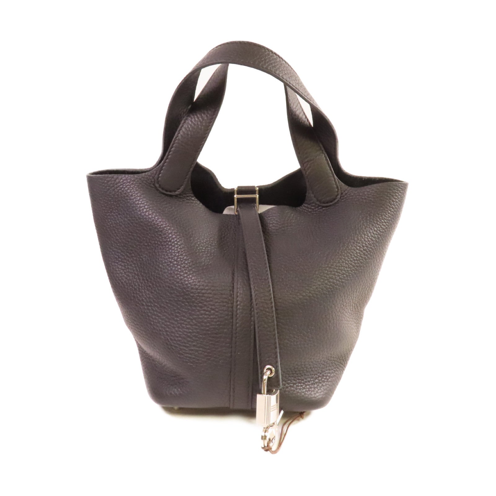 HERMES Clemence皮革Picotin PM Tote Bag銀扣手挽袋黑色