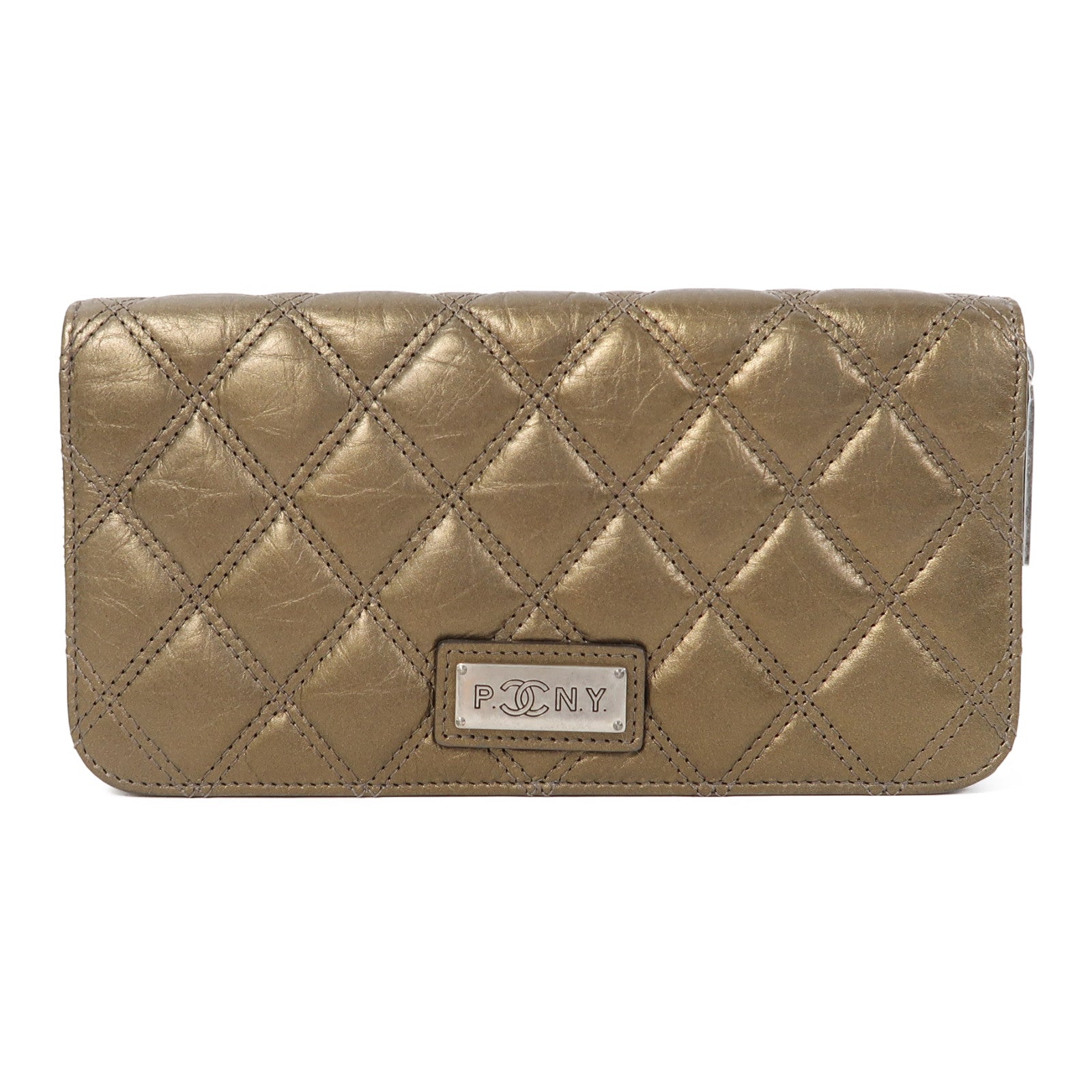 CHANEL 【激減優惠】菱格牛皮皮革Wallet銀扣長錢包金色