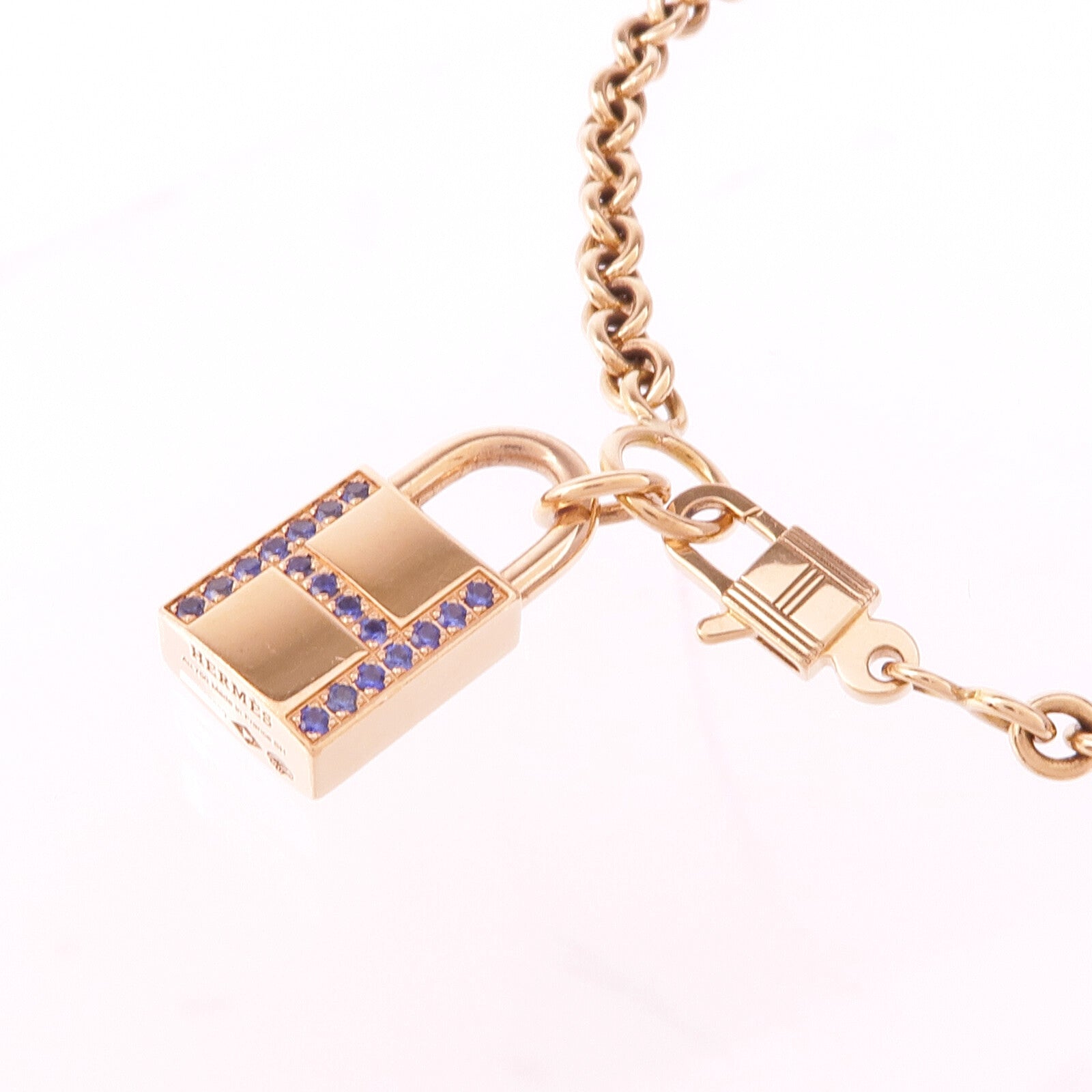 HERMES 18K玫瑰金Amulettes Cadenas Bracelet藍寶石手鏈