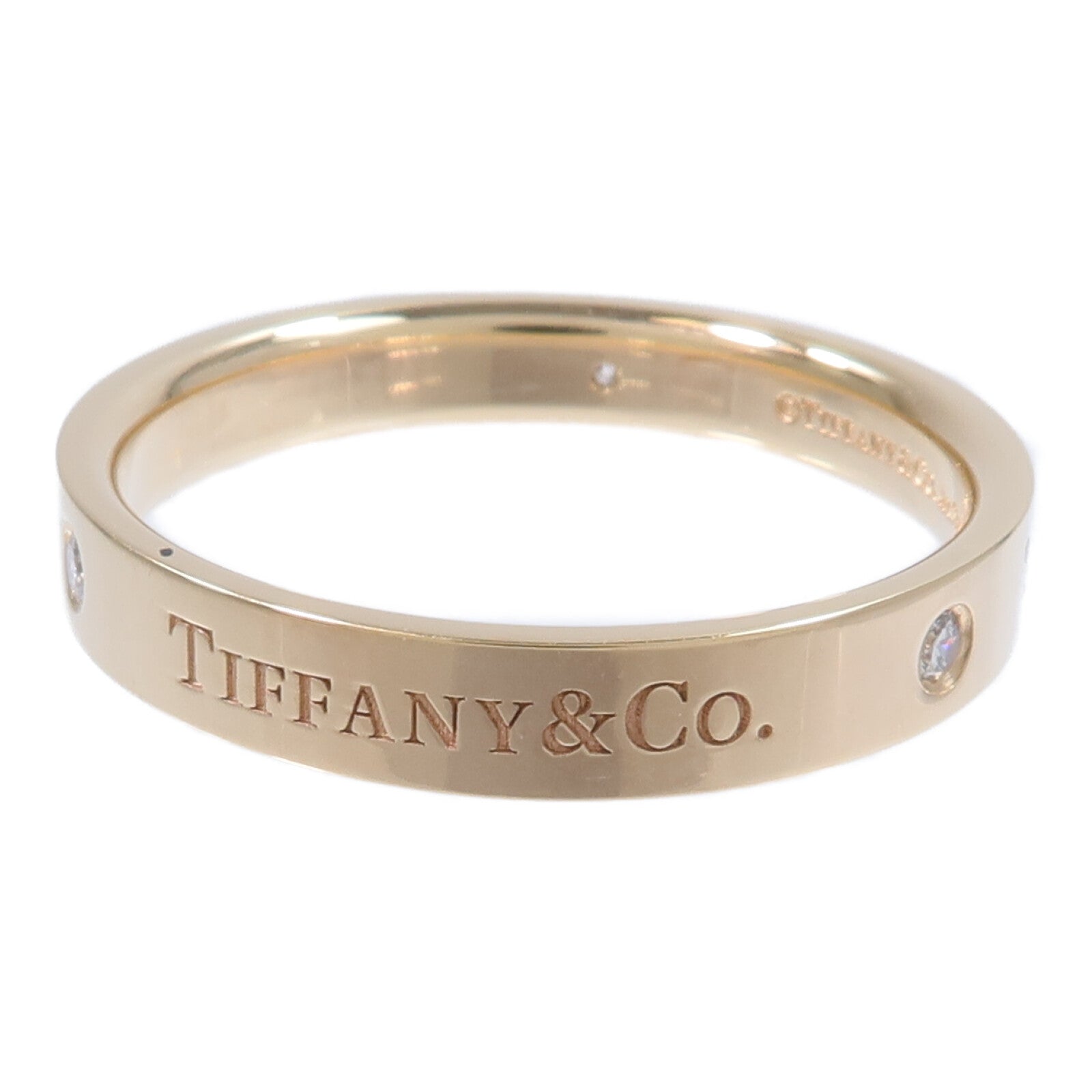 TIFFANY＆CO 18K玫瑰金Flat Band 3P Diamond Ring鑽石戒指
