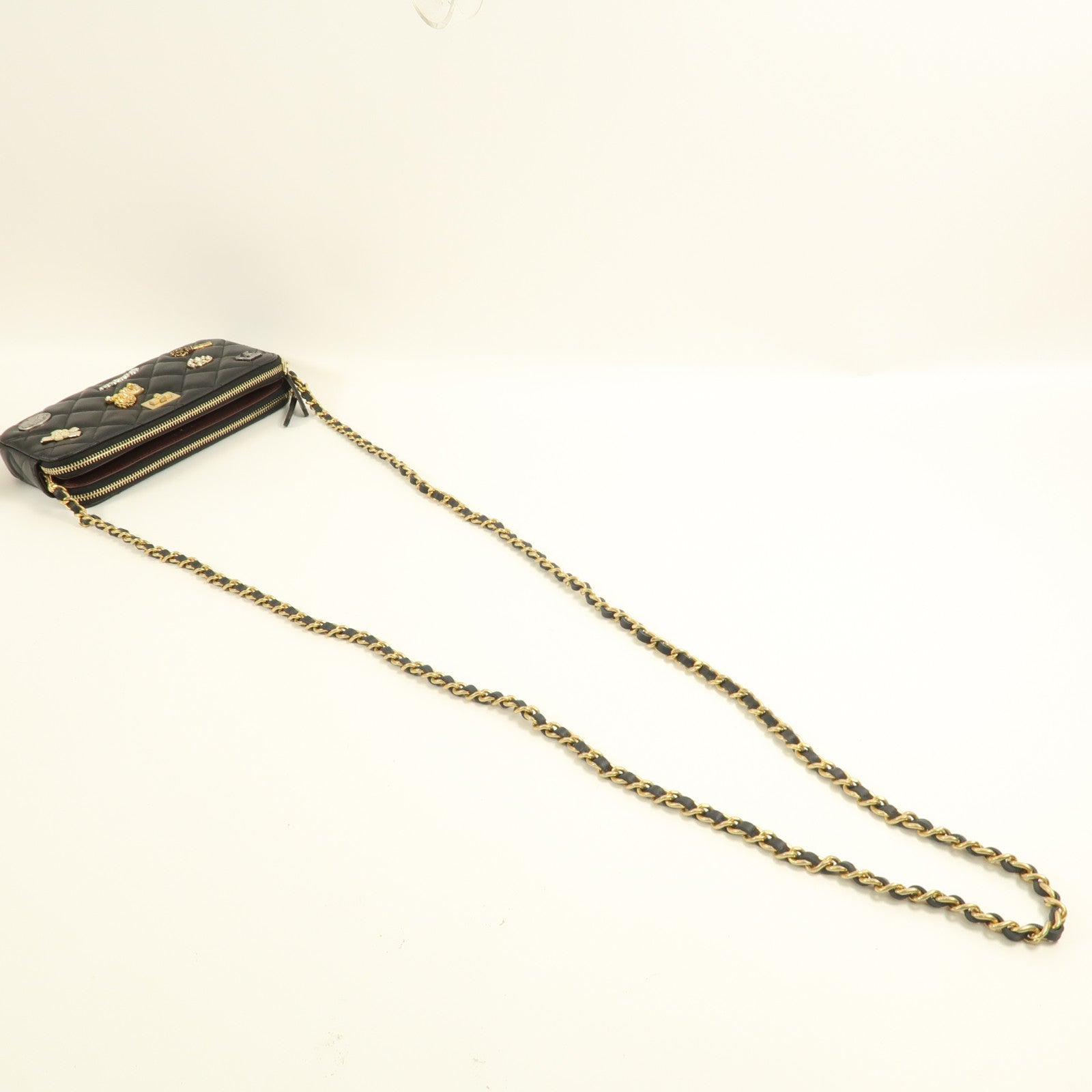 CHANEL 牛皮皮革Lucky Charm 2.55 Clutch with Chain金扣鏈帶肩背袋黑色