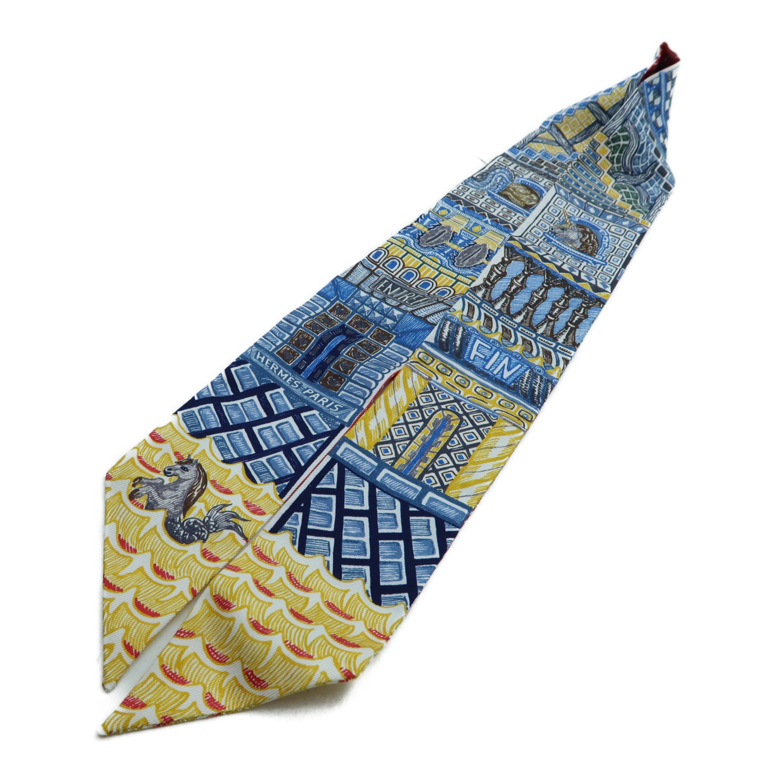 HERMES 【激減優惠】絲質Twilly絲巾藍色/紅色