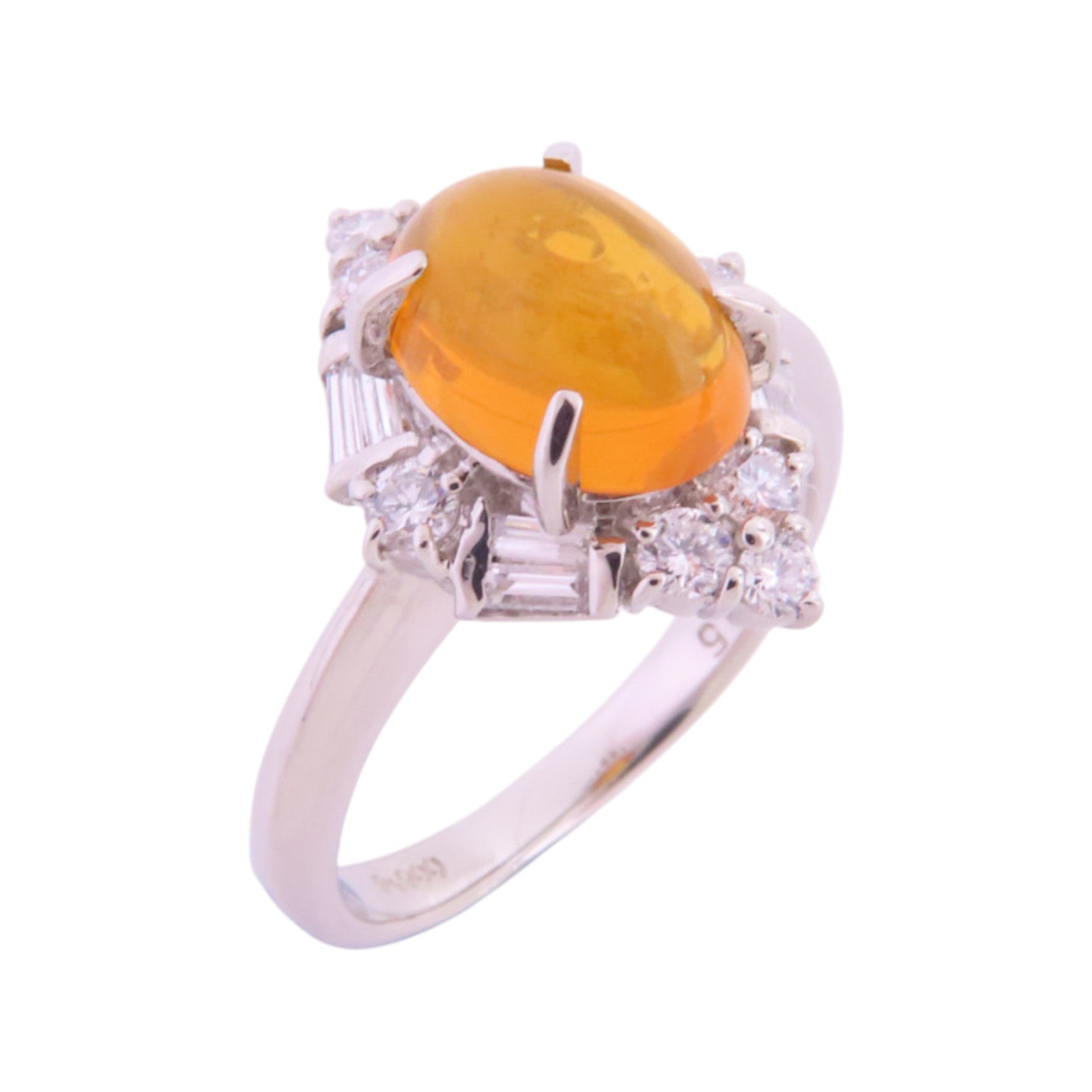 JEWELRY PT900鉑金/火蛋白石/鑽石Orange Opal Diamond Ring戒指US#5.5