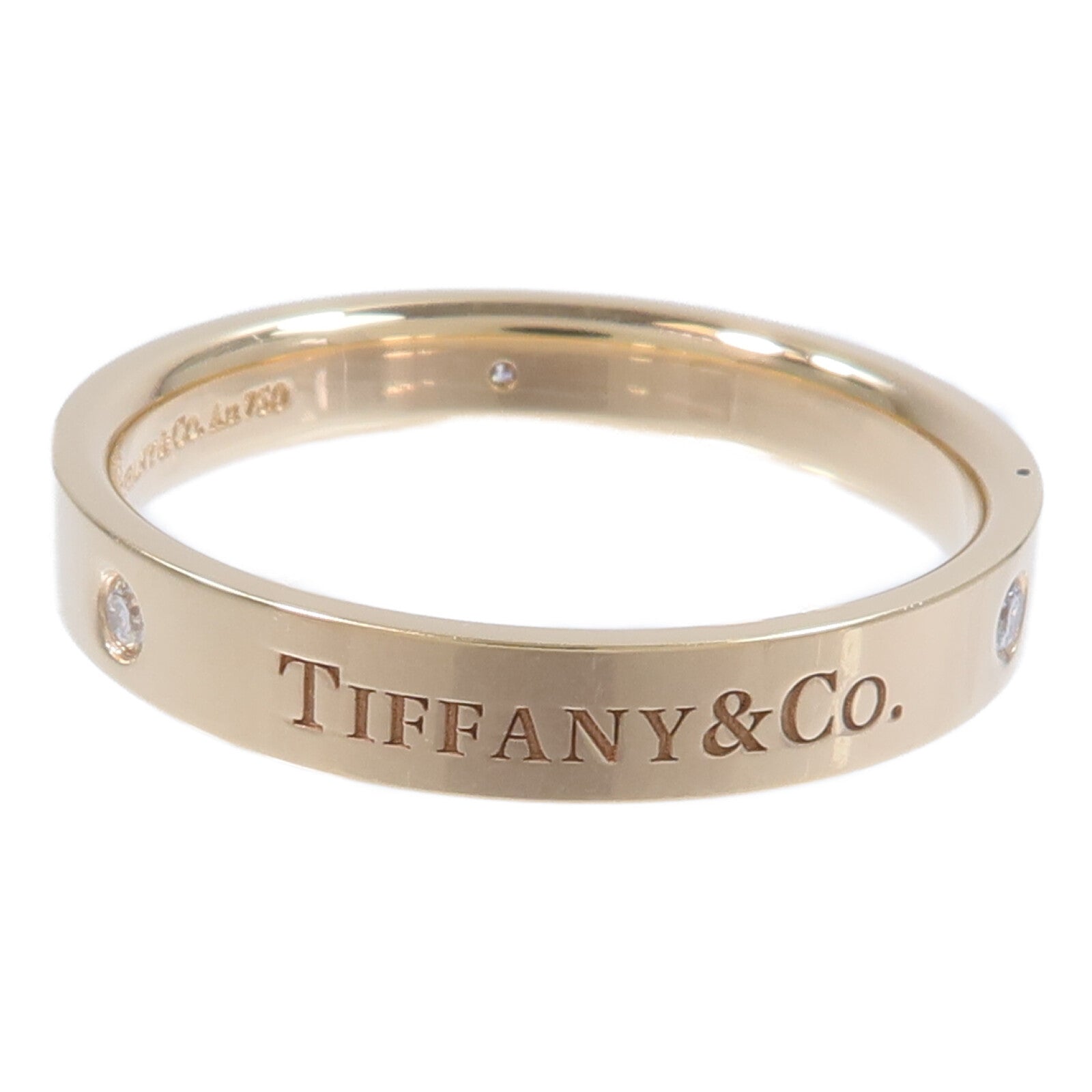 TIFFANY＆CO 18K玫瑰金Flat Band 3P Diamond Ring鑽石戒指