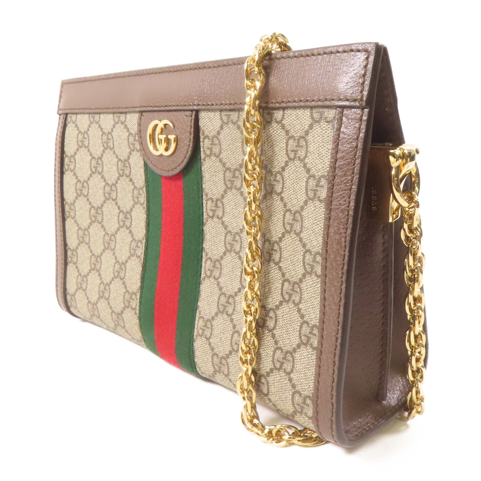GUCCI 【激減優惠】塗層帆布GG Supreme Ophidia金扣鏈帶肩背袋啡色