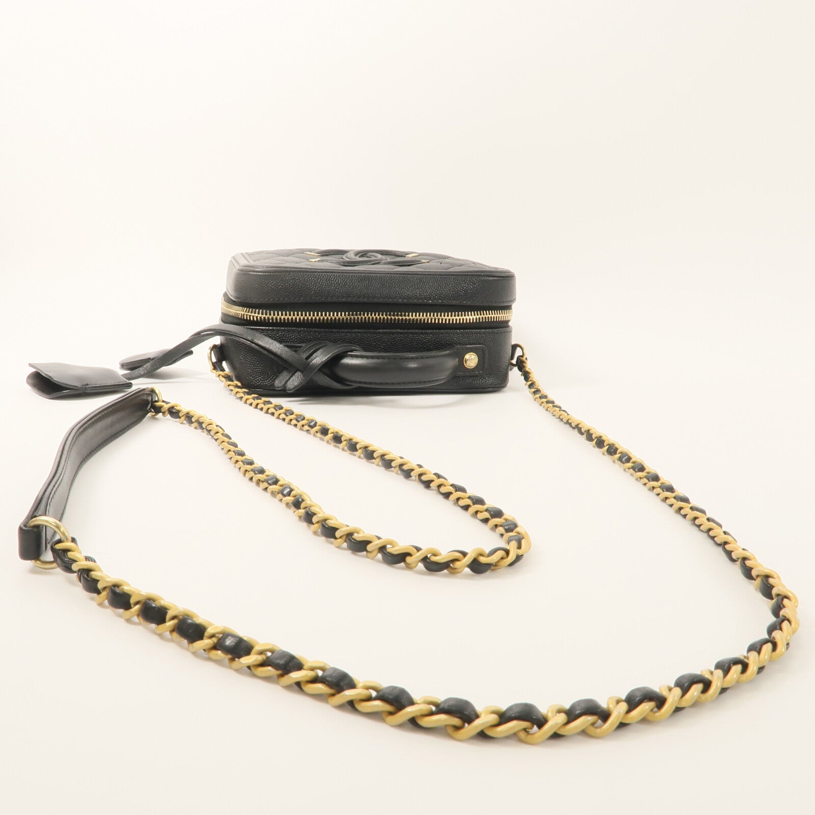 CHANEL 牛皮皮革Vanity Case 17cm鏈帶手挽肩背兩用袋