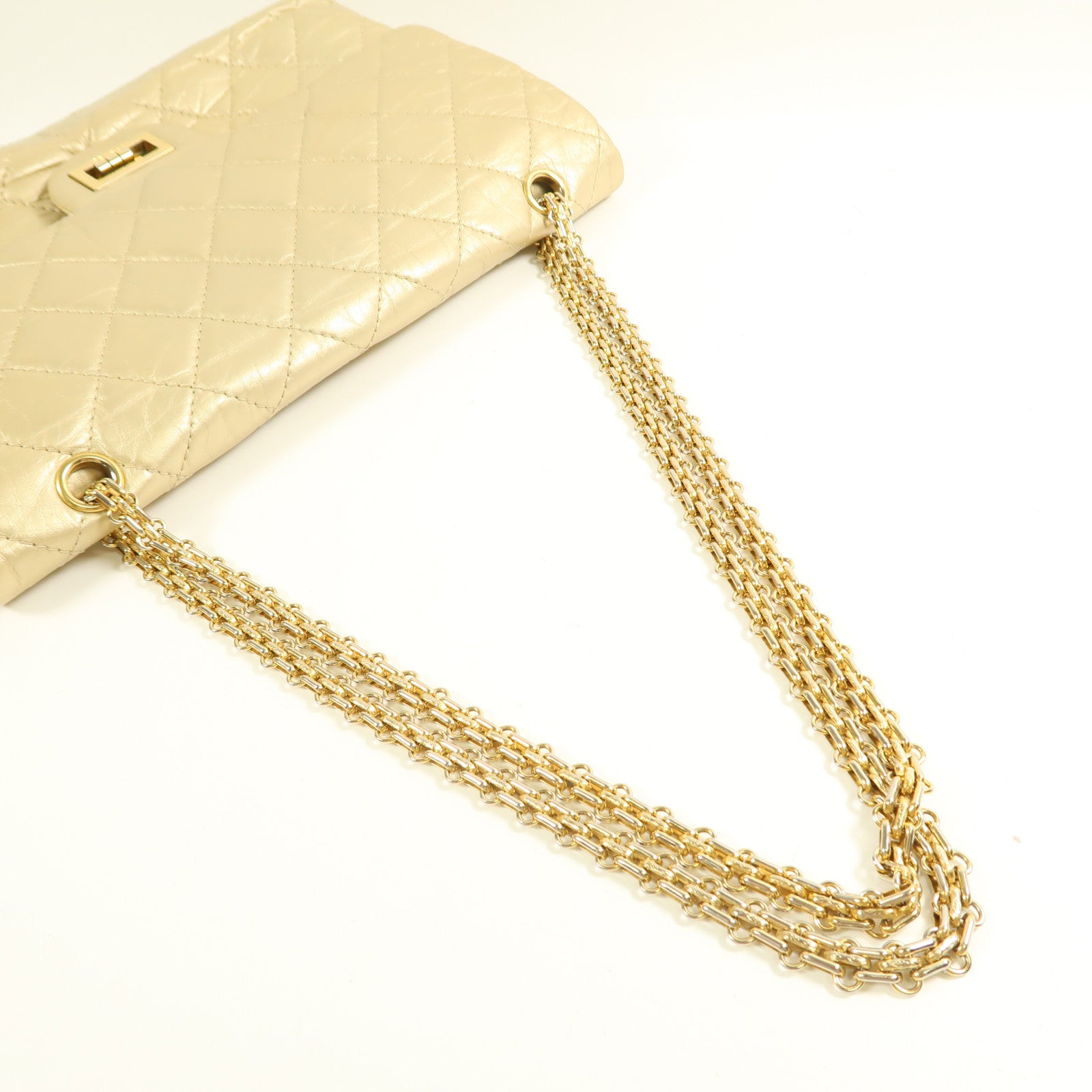 CHANEL CC GHW Jumbo 2.55 Chain Shoulder Bag Calfskin Leather Gold