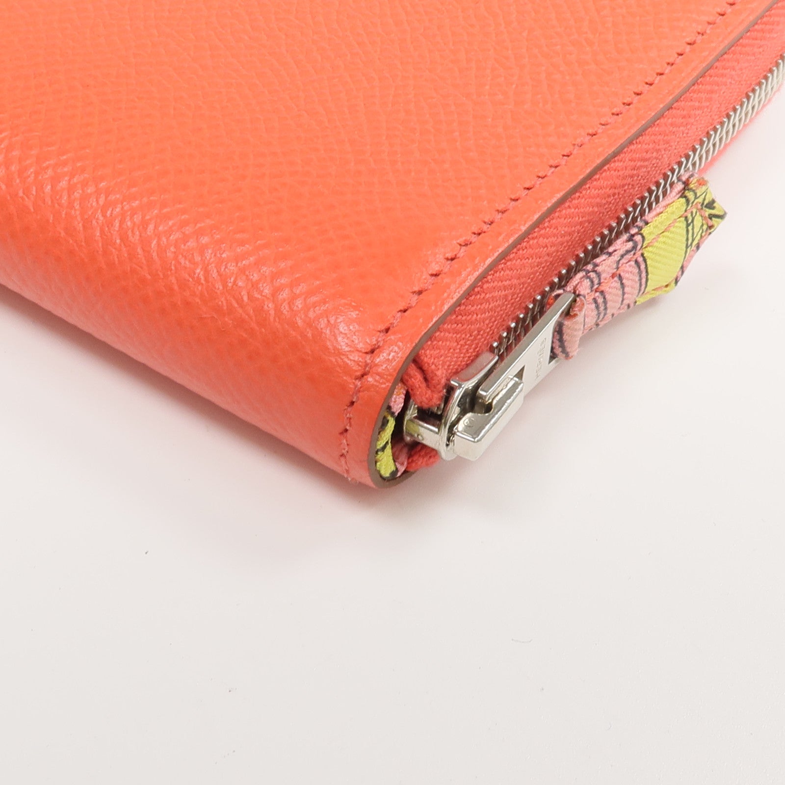 HERMES Epsom皮革/絲質Silk'In Compact Wallet錢包Rose Jaipur