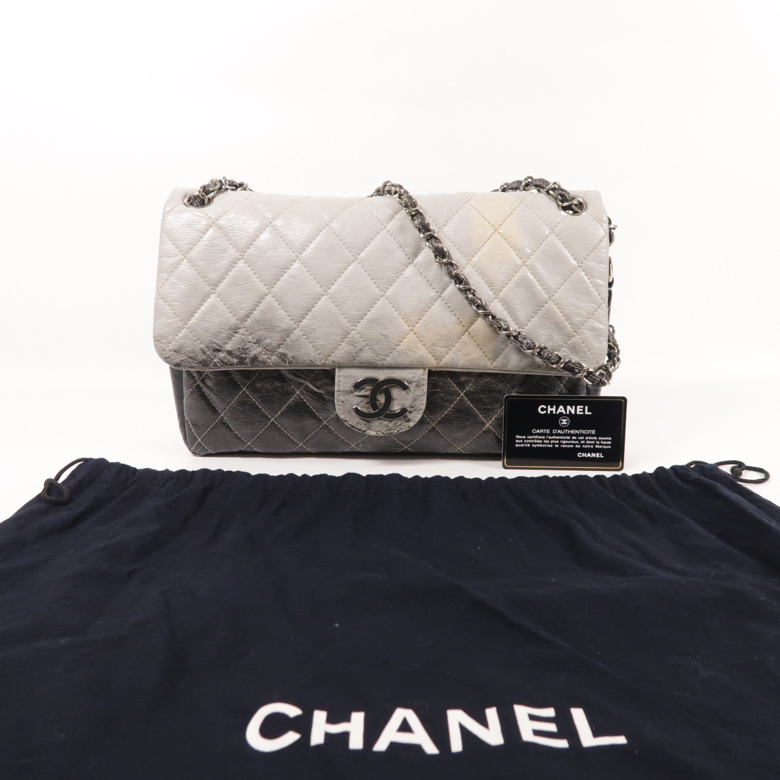 CHANEL CC SHW Chain Shoulder Bag Calfskin Leather Black/Grey