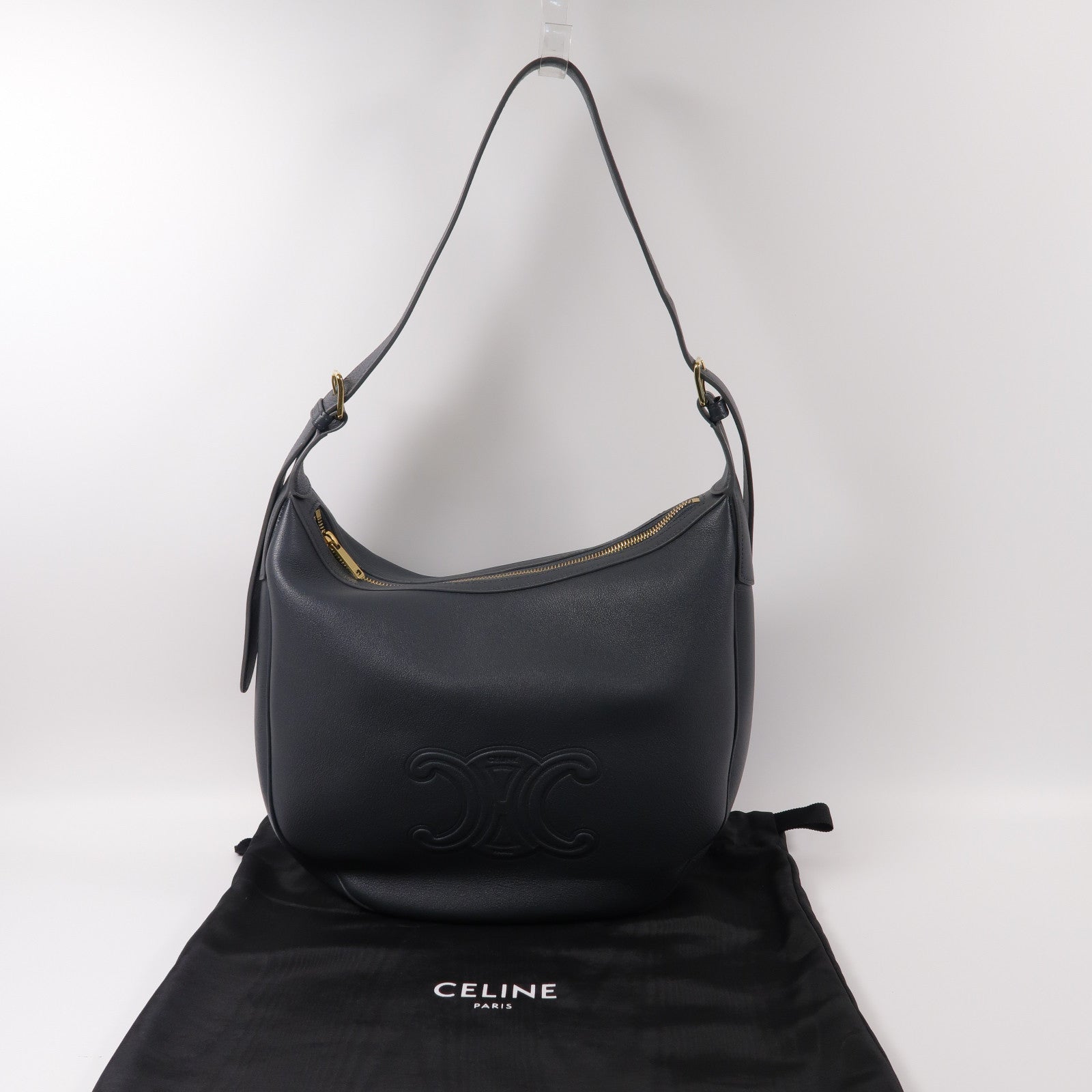CELINE 牛皮皮革Heloise Bag金扣手挽袋灰色