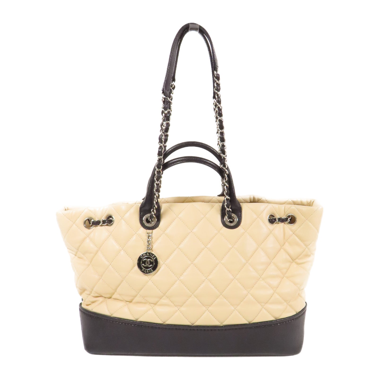 CHANEL 牛皮皮革Shoulder Bag銀扣手挽肩背兩用袋