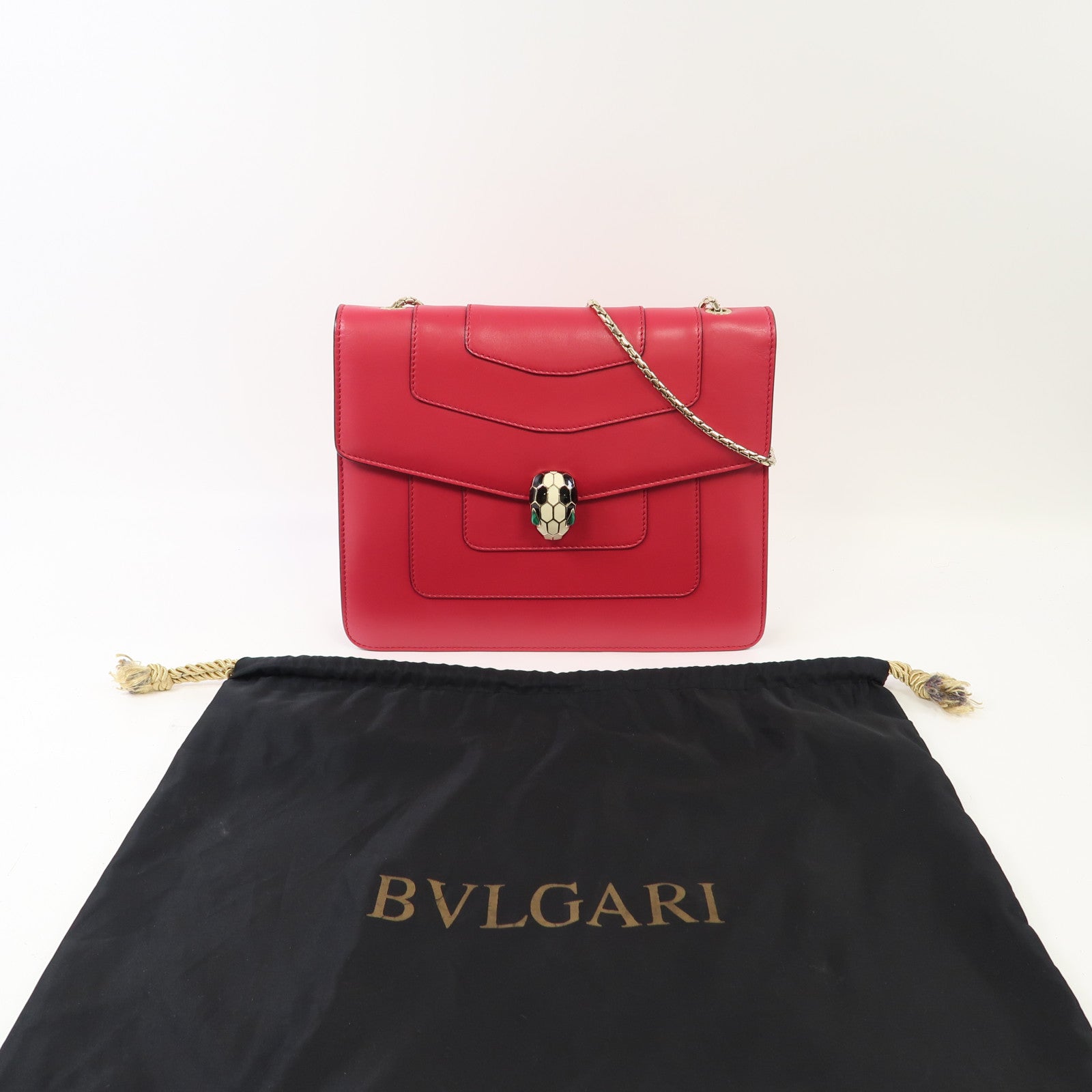 BVLGARI 牛皮皮革Serpenti Forever Bag Medium金扣鏈帶肩背袋粉紅色