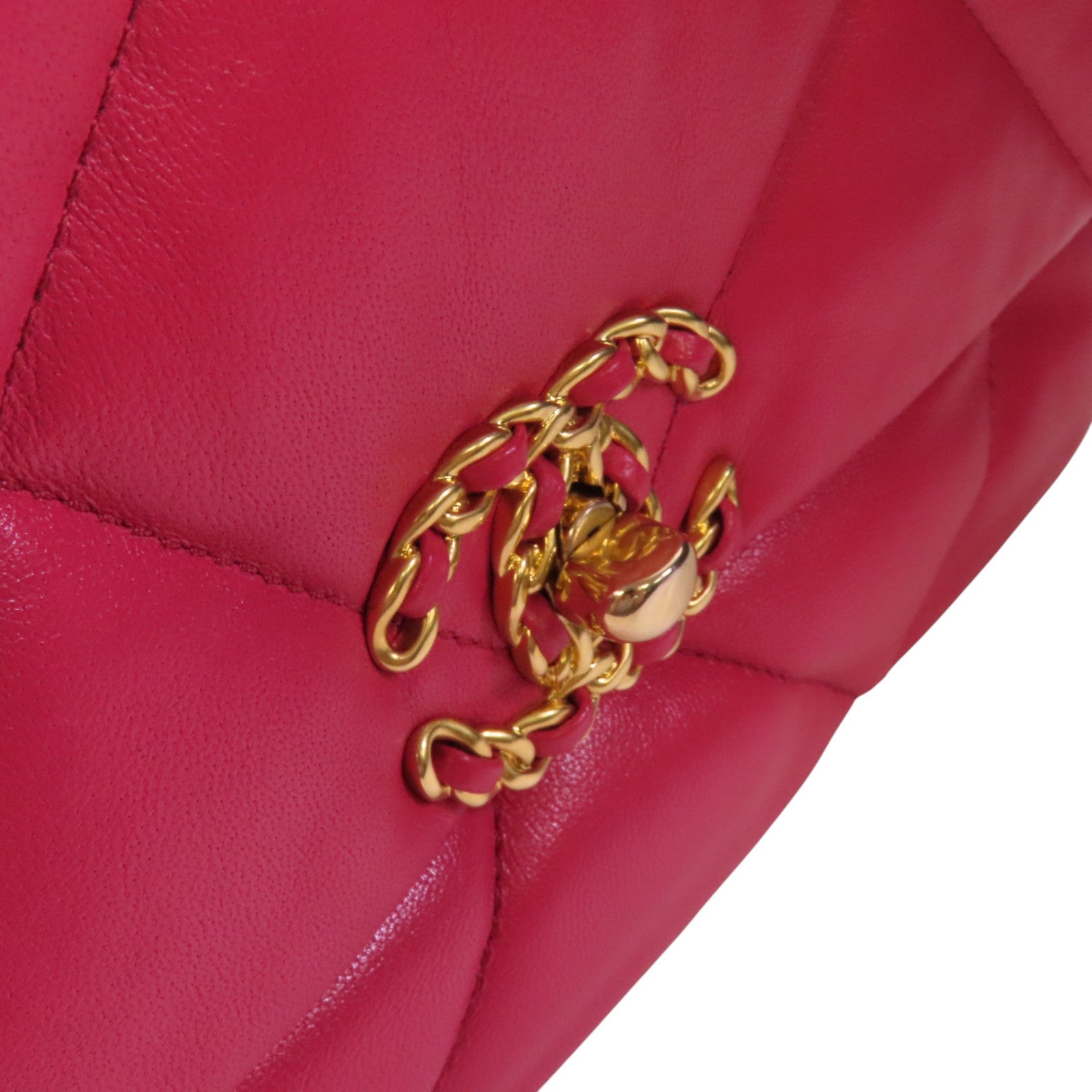 CHANEL 羊皮皮革C19金扣鏈帶手挽肩背兩用袋