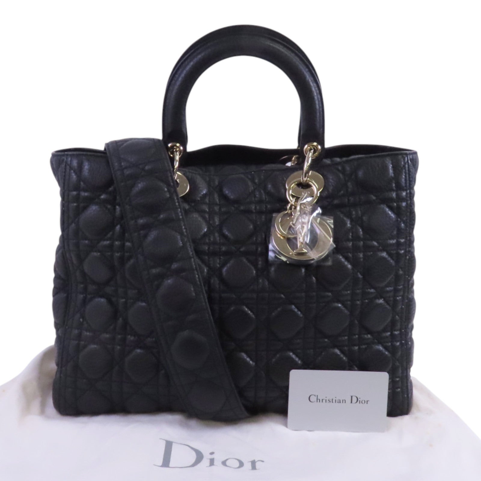 Dior 牛皮皮革Lady Dior Large金扣手挽肩背兩用袋
