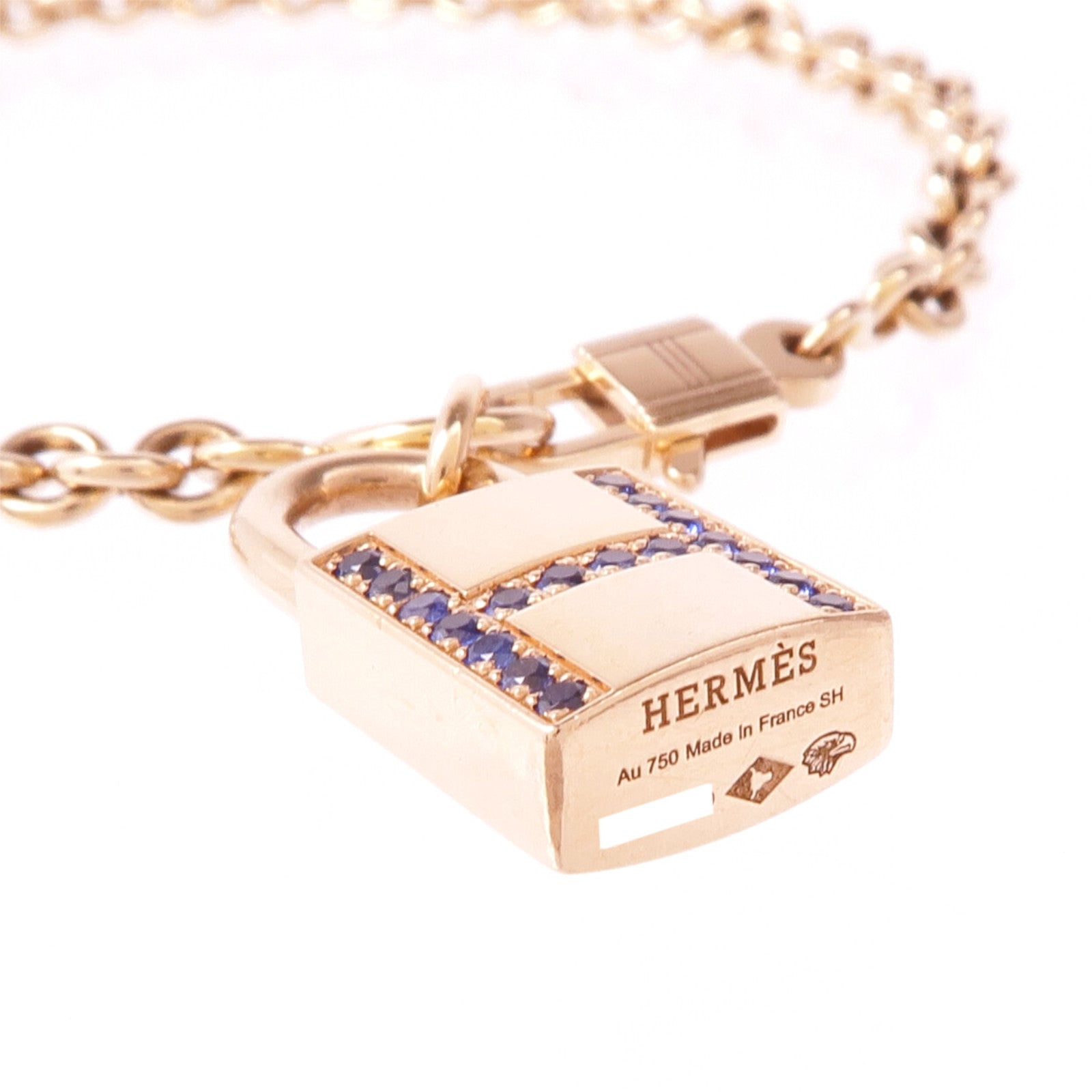 HERMES 18K玫瑰金Amulettes Cadenas Bracelet藍寶石手鏈