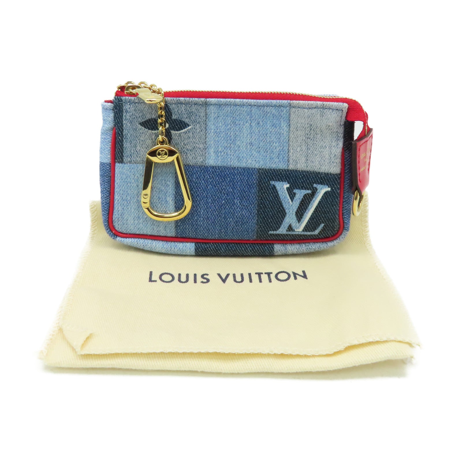 LOUIS VUITTON 【激減優惠】Monogram Denim Micro Pochette Accessoire Coin Card Case金扣零錢卡套藍色/紅色
