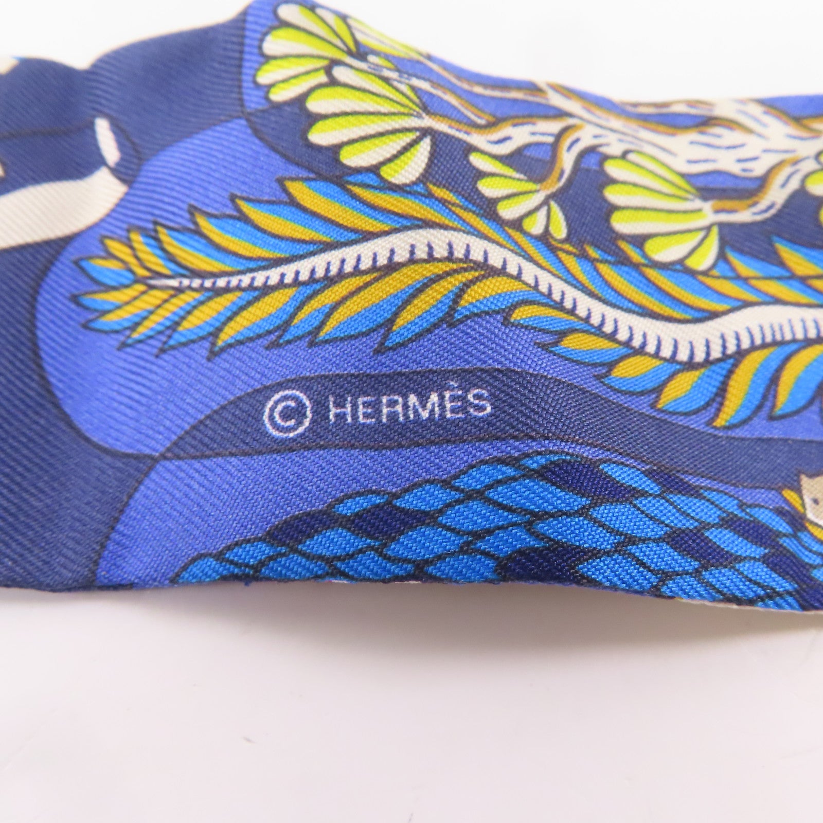 HERMES 絲質Twilly絲巾藍色