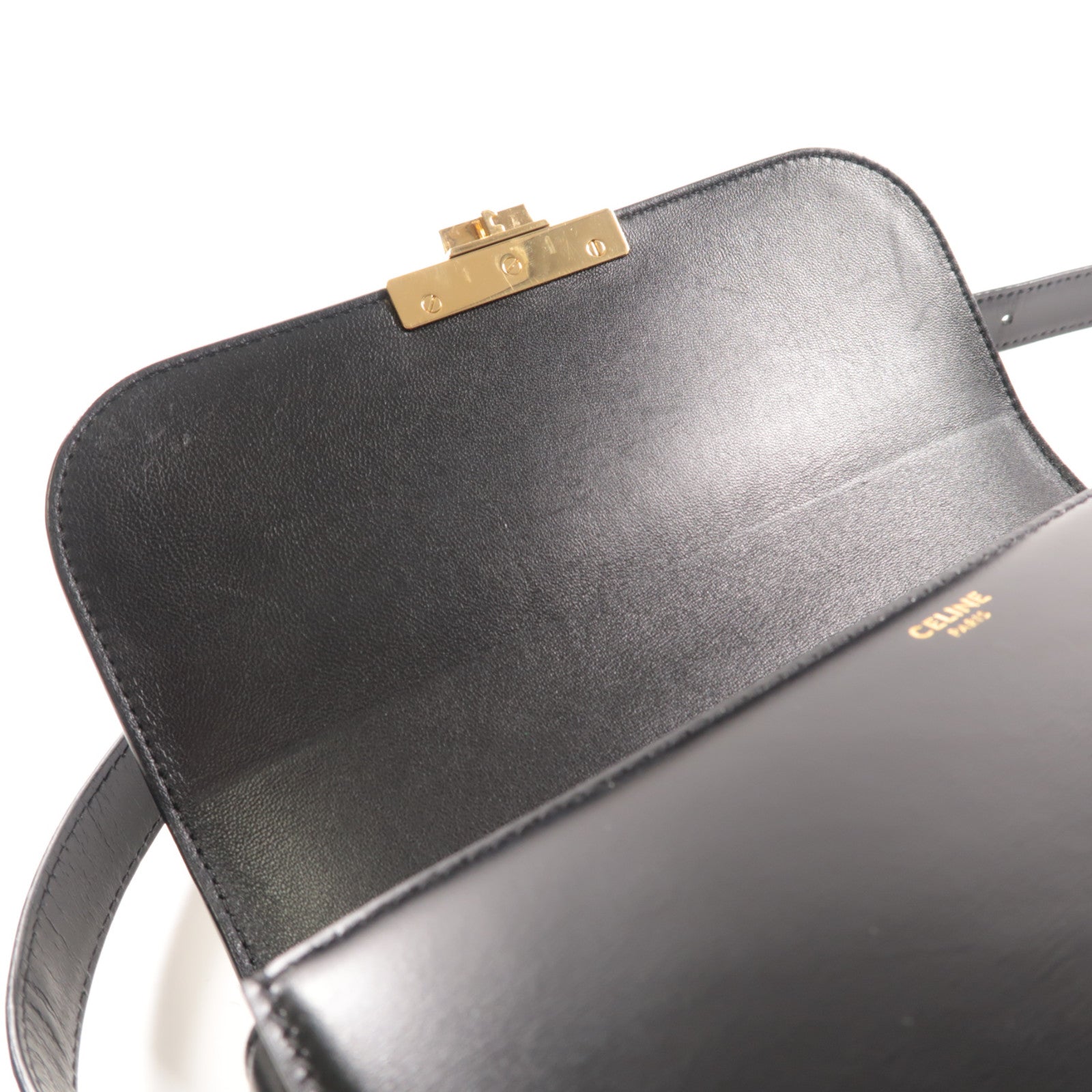 CELINE 牛皮皮革Classique Triomphe金扣肩背袋黑色
