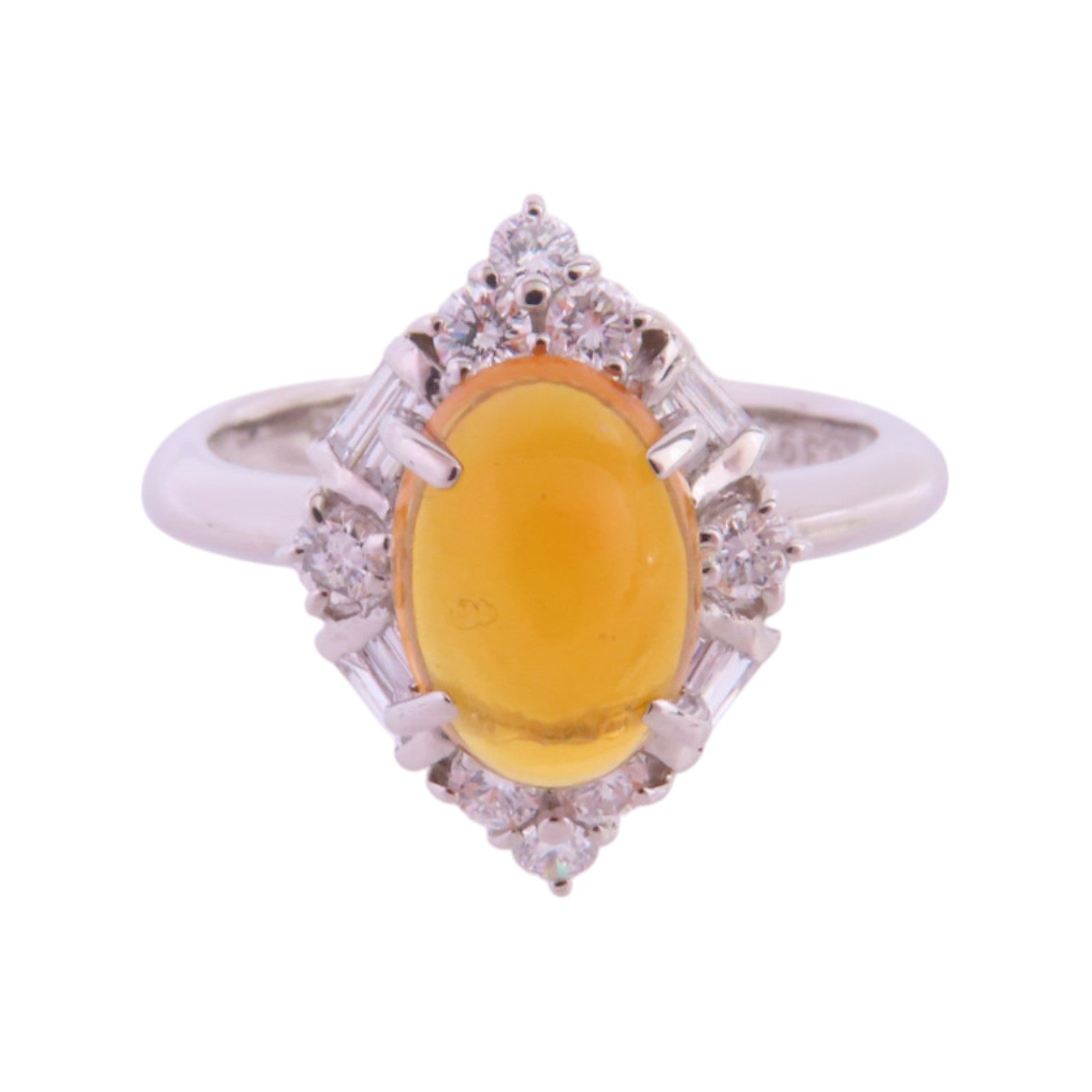 JEWELRY PT900鉑金/火蛋白石/鑽石Orange Opal Diamond Ring戒指US#5.5