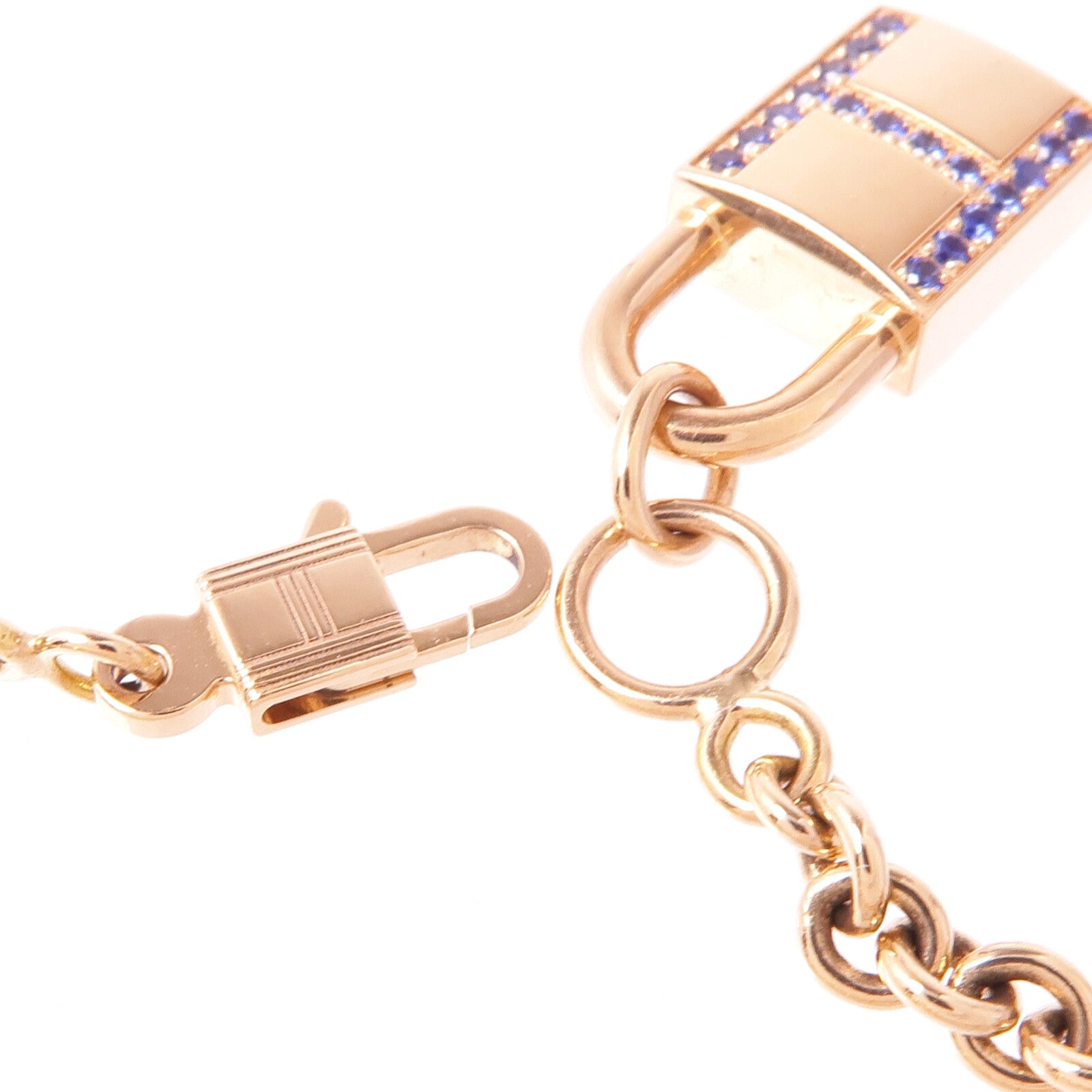 HERMES 18K玫瑰金Amulettes Cadenas Bracelet藍寶石手鏈