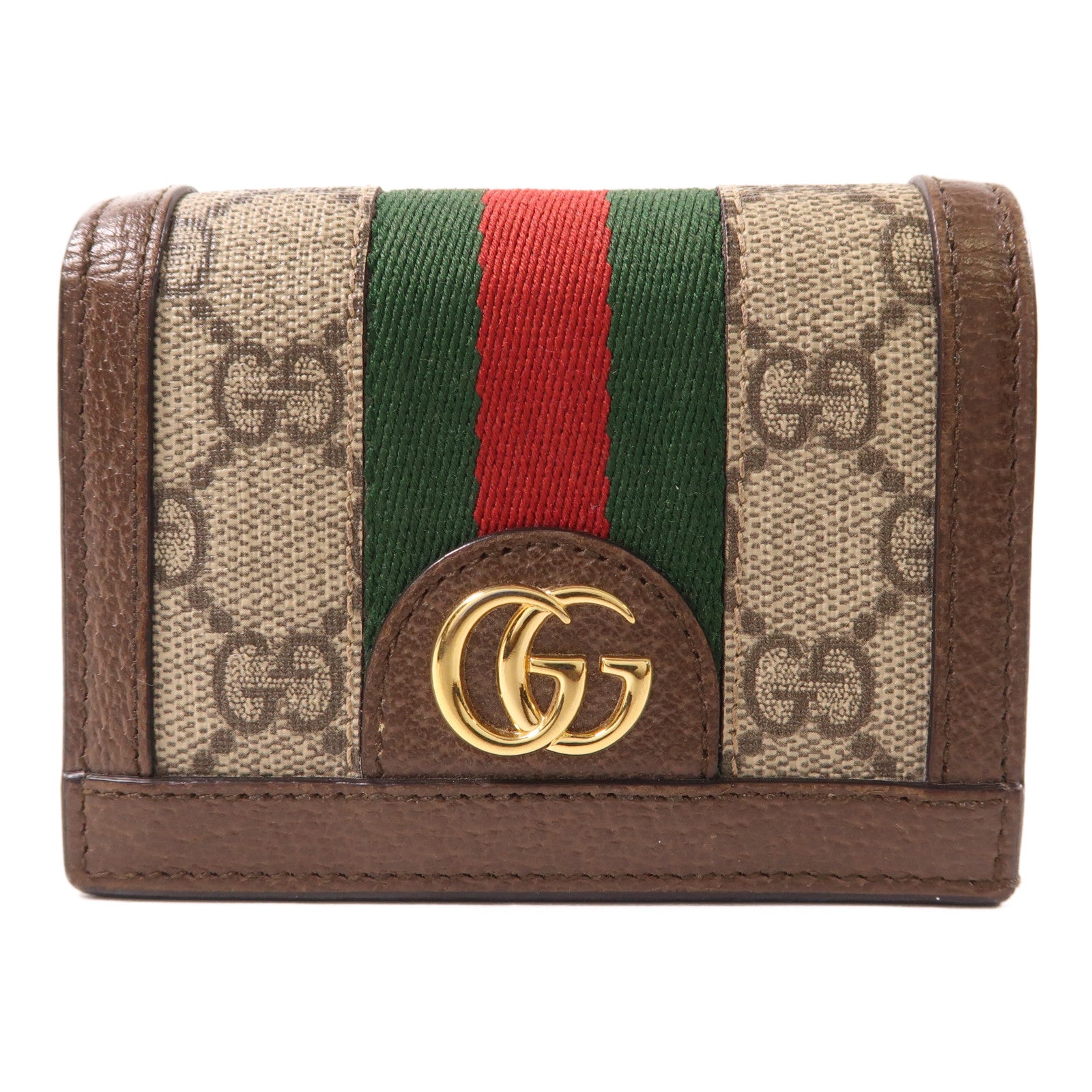 GUCCI 塗層帆布/皮革Ophidia Card Case金扣卡片套棕色