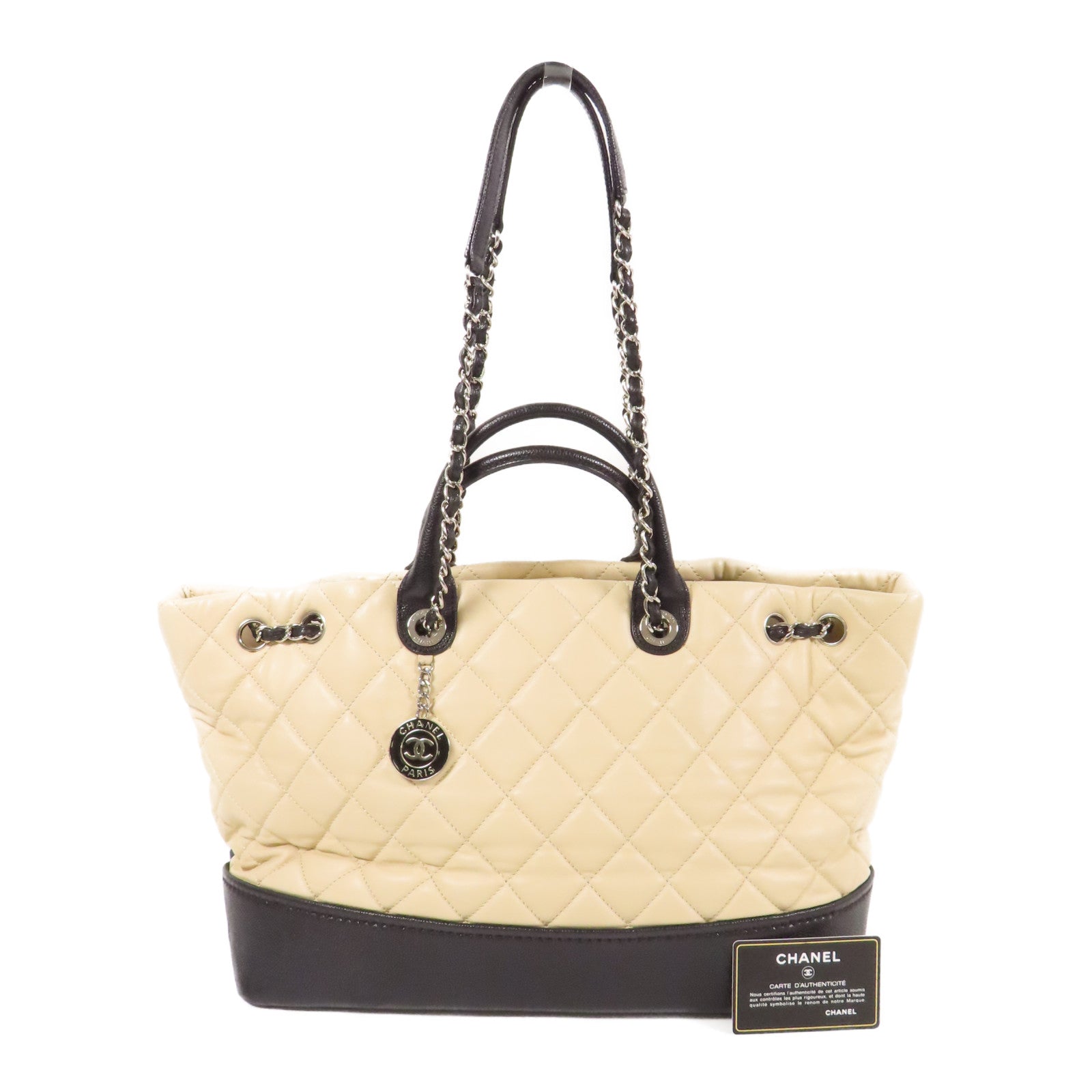 CHANEL 牛皮皮革Shoulder Bag銀扣手挽肩背兩用袋