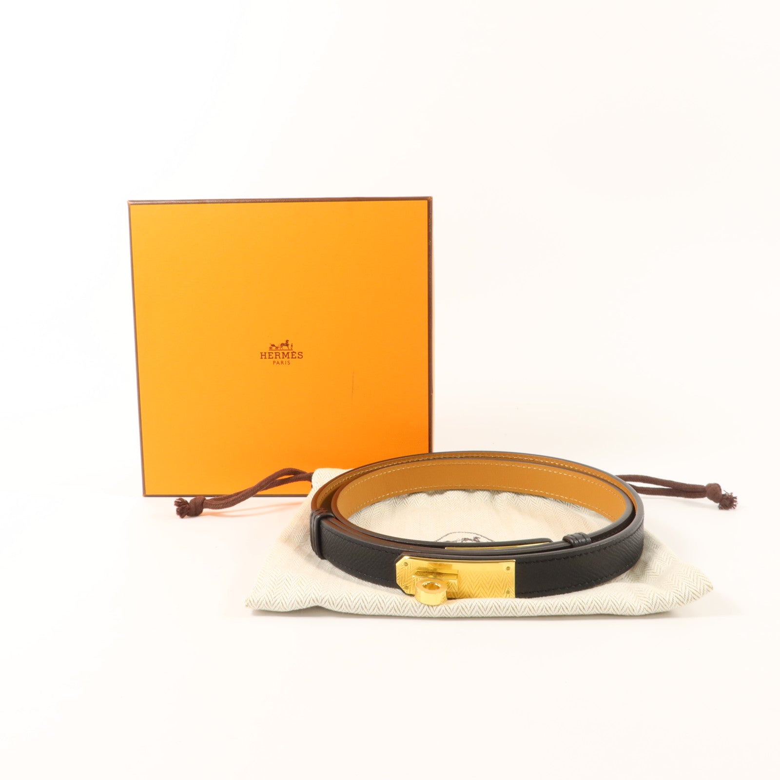 HERMES Epsom皮革Kelly 18 Belt皮帶Noir