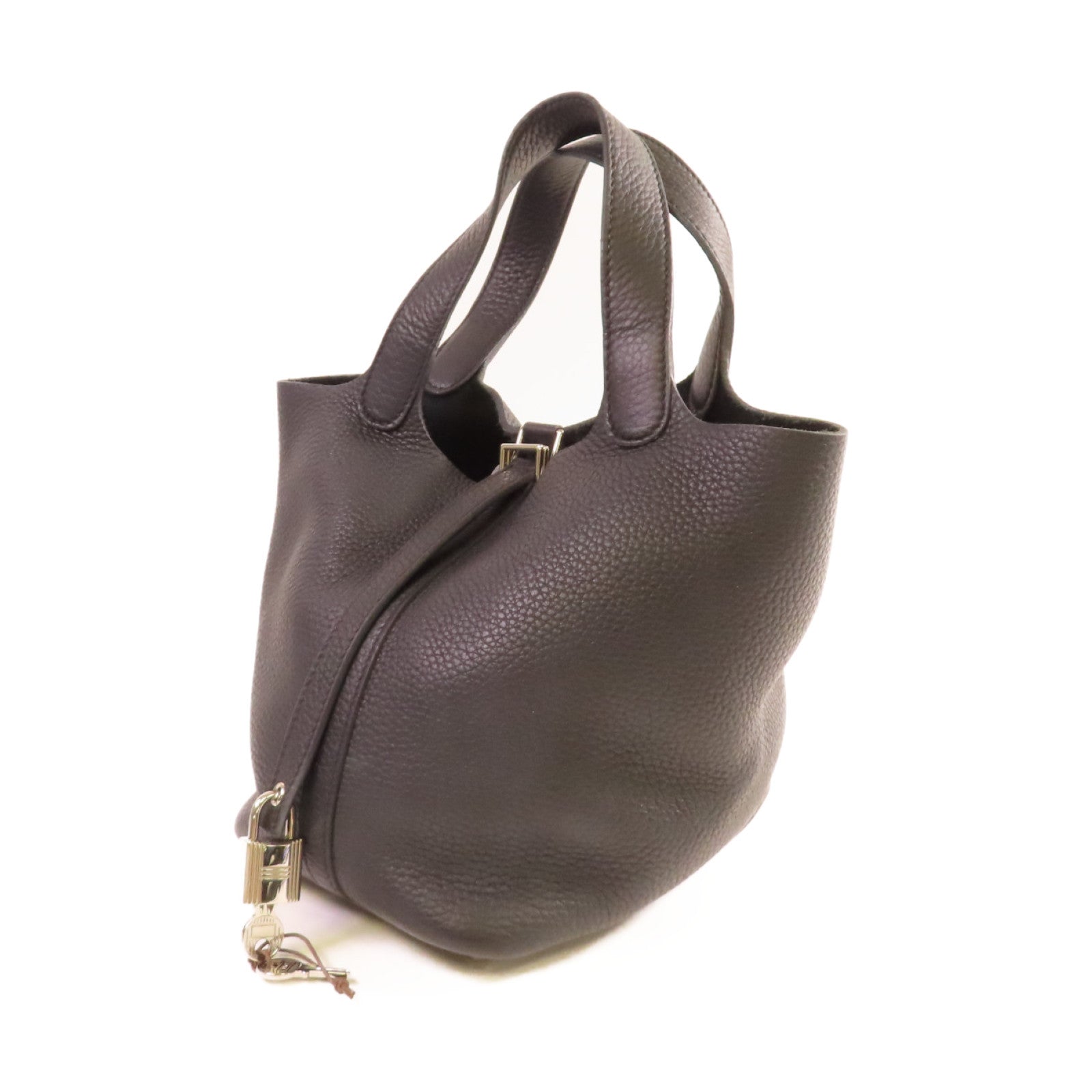 HERMES Clemence皮革Picotin PM Tote Bag銀扣手挽袋黑色