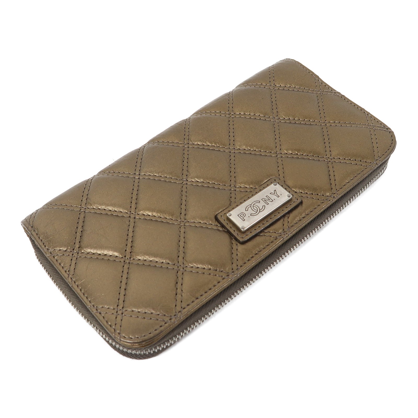 CHANEL 【激減優惠】菱格牛皮皮革Wallet銀扣長錢包金色