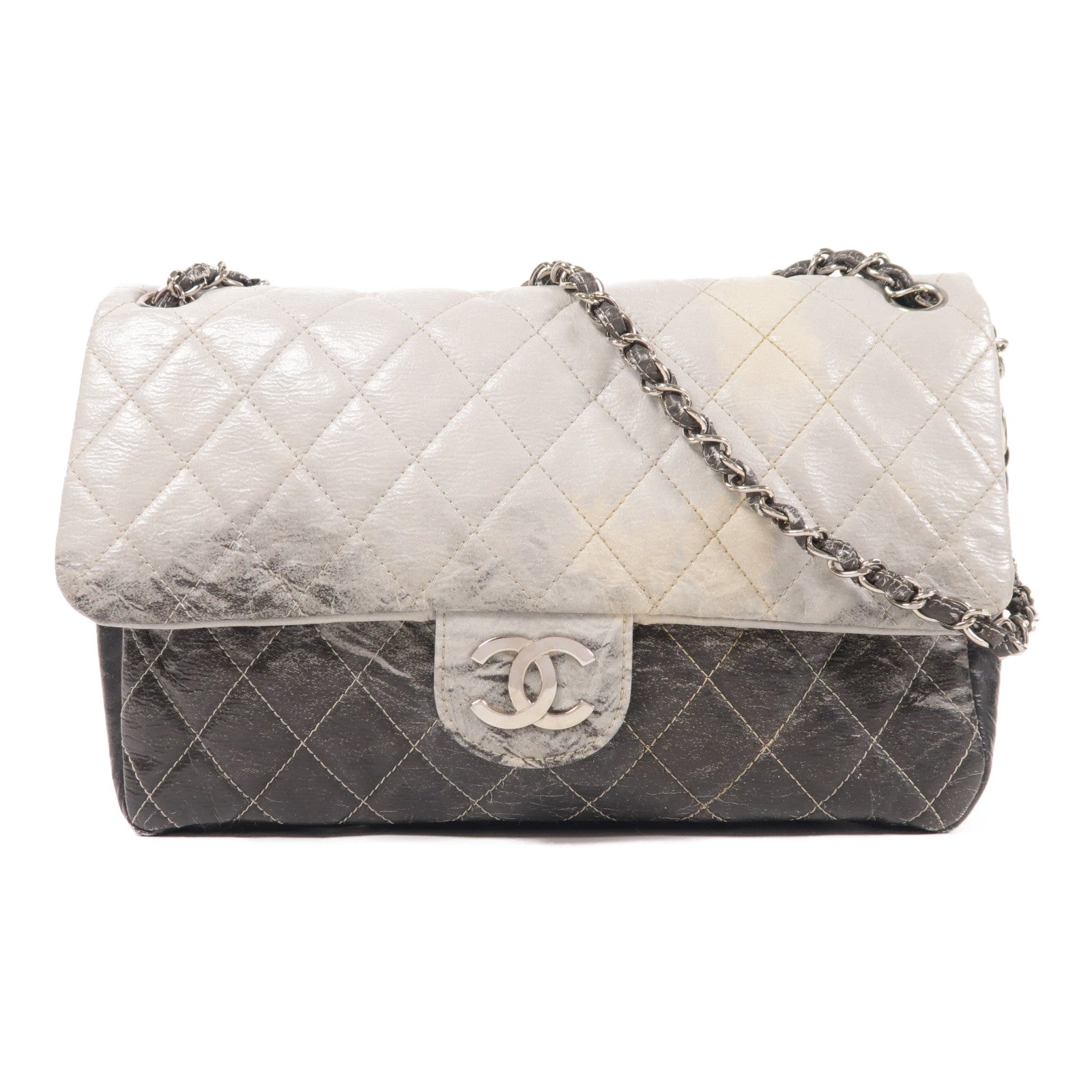 CHANEL CC SHW Chain Shoulder Bag Calfskin Leather Black/Grey