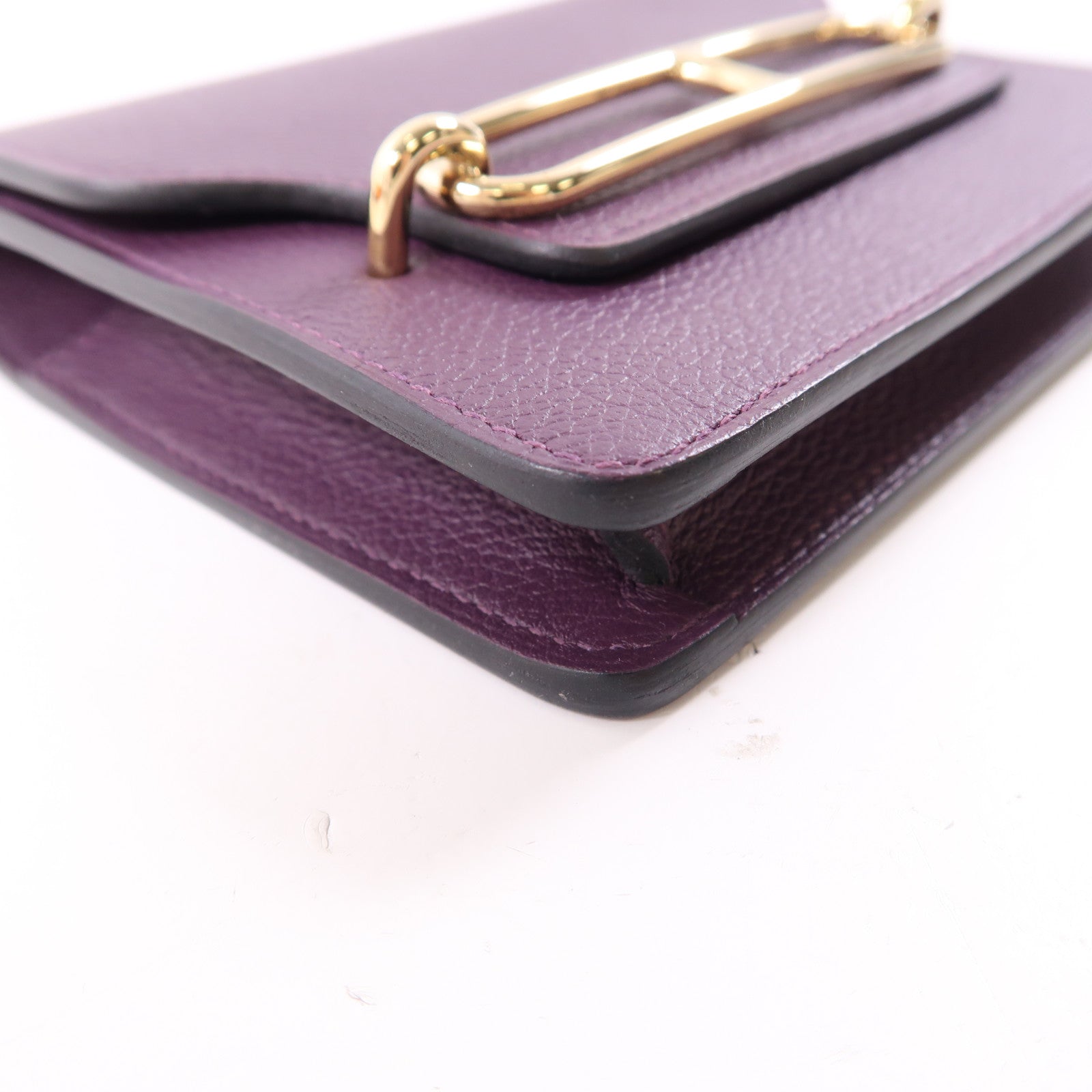 HERMES Evercolor皮革Rouis Slim銀扣錢包紫色