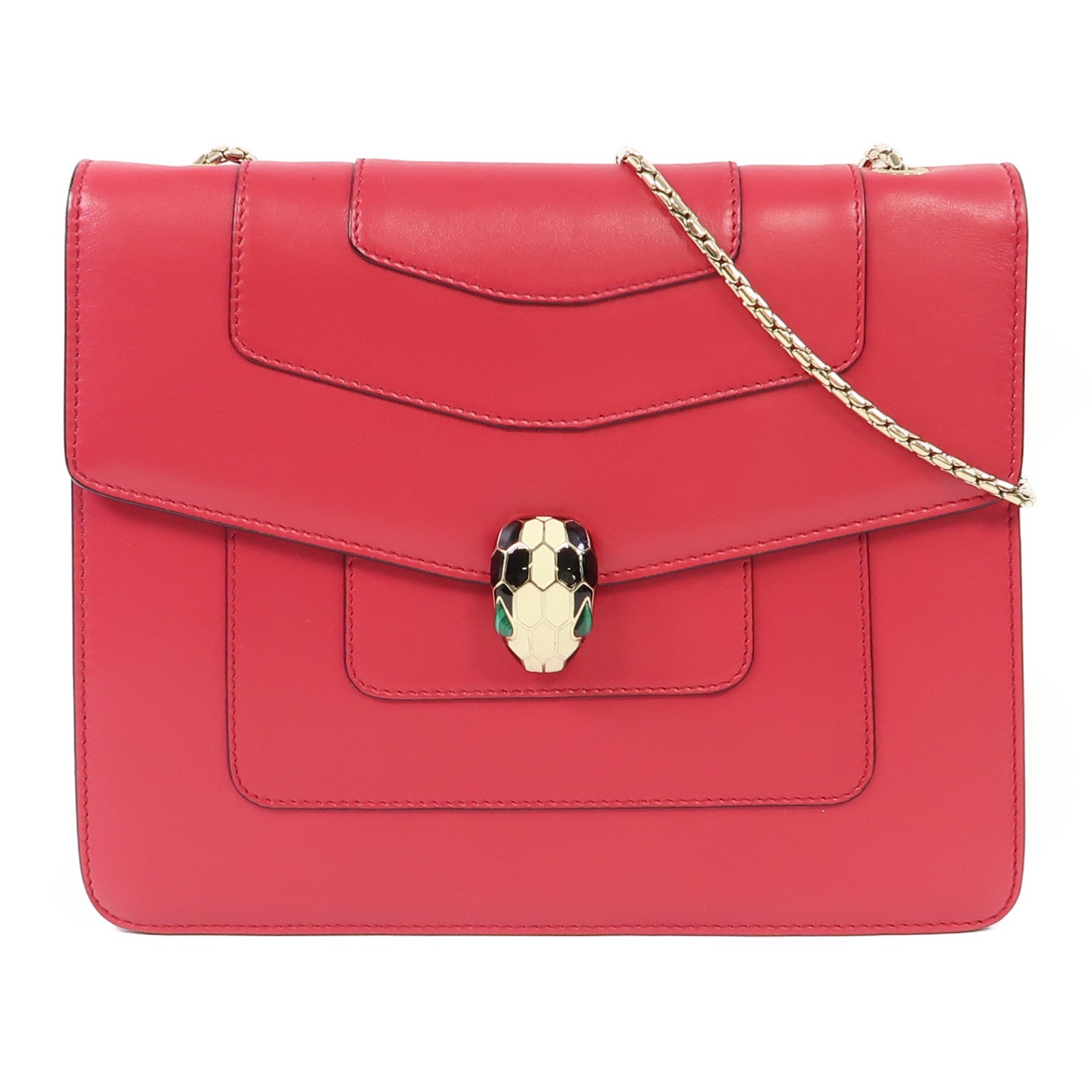 BVLGARI 牛皮皮革Serpenti Forever Bag Medium金扣鏈帶肩背袋粉紅色