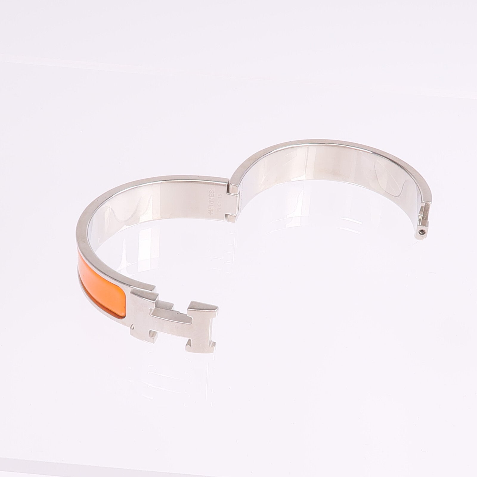 HERMES 金屬/琺瑯Clic H Bracelet銀扣手鐲