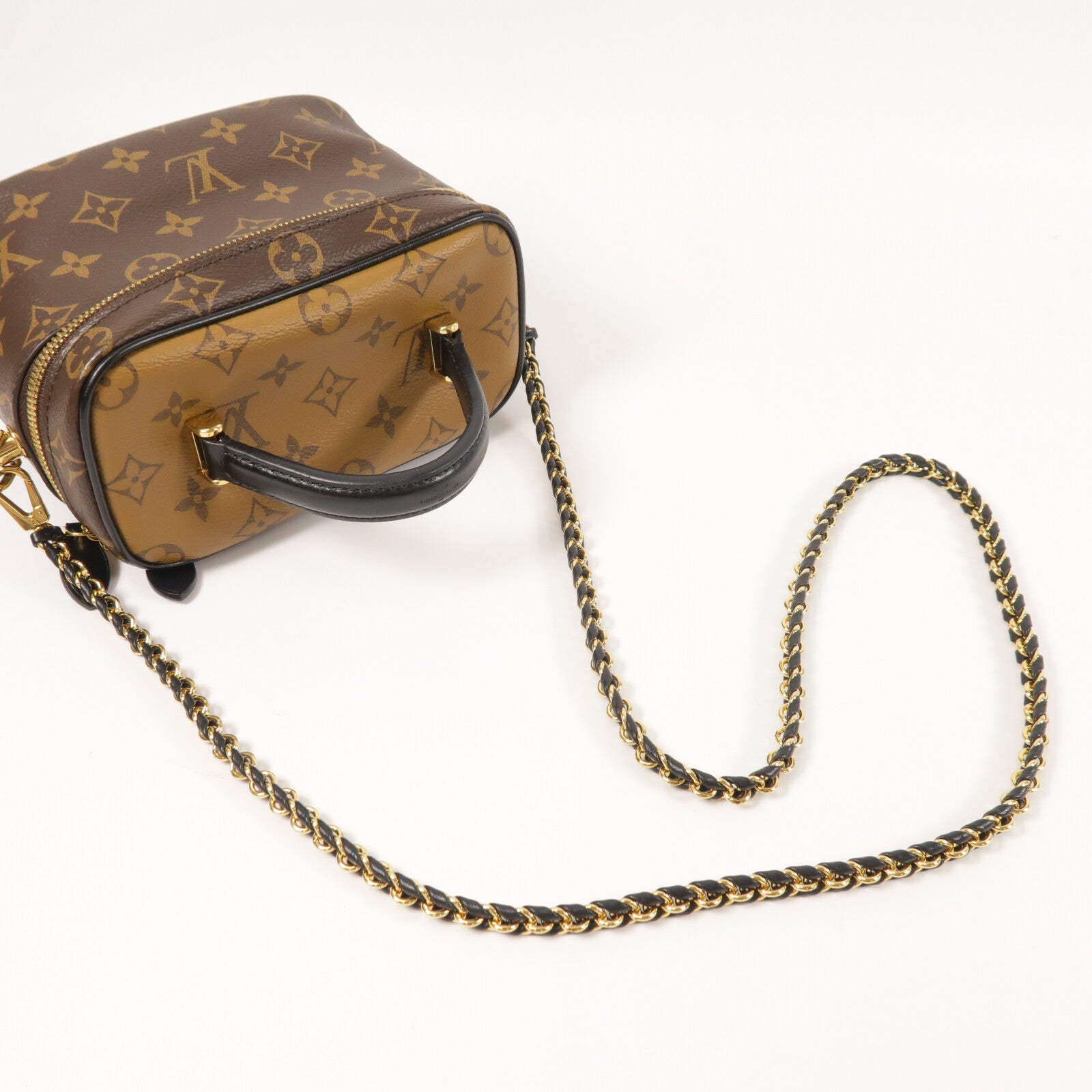LOUIS VUITTON Monogram Reverse Vanity PM金扣手挽肩背兩用袋棕色