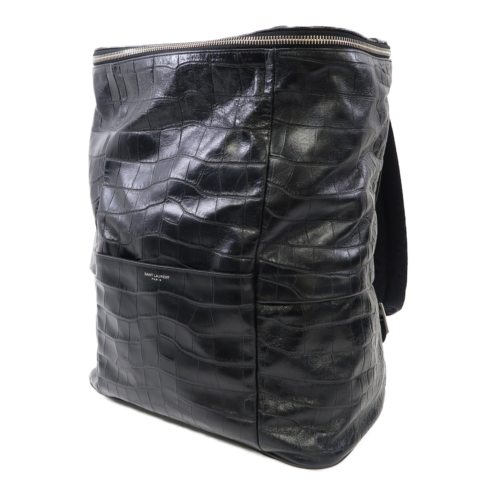 YVES SAINT LAURENT 牛皮皮革Backpack銀扣背包黑色