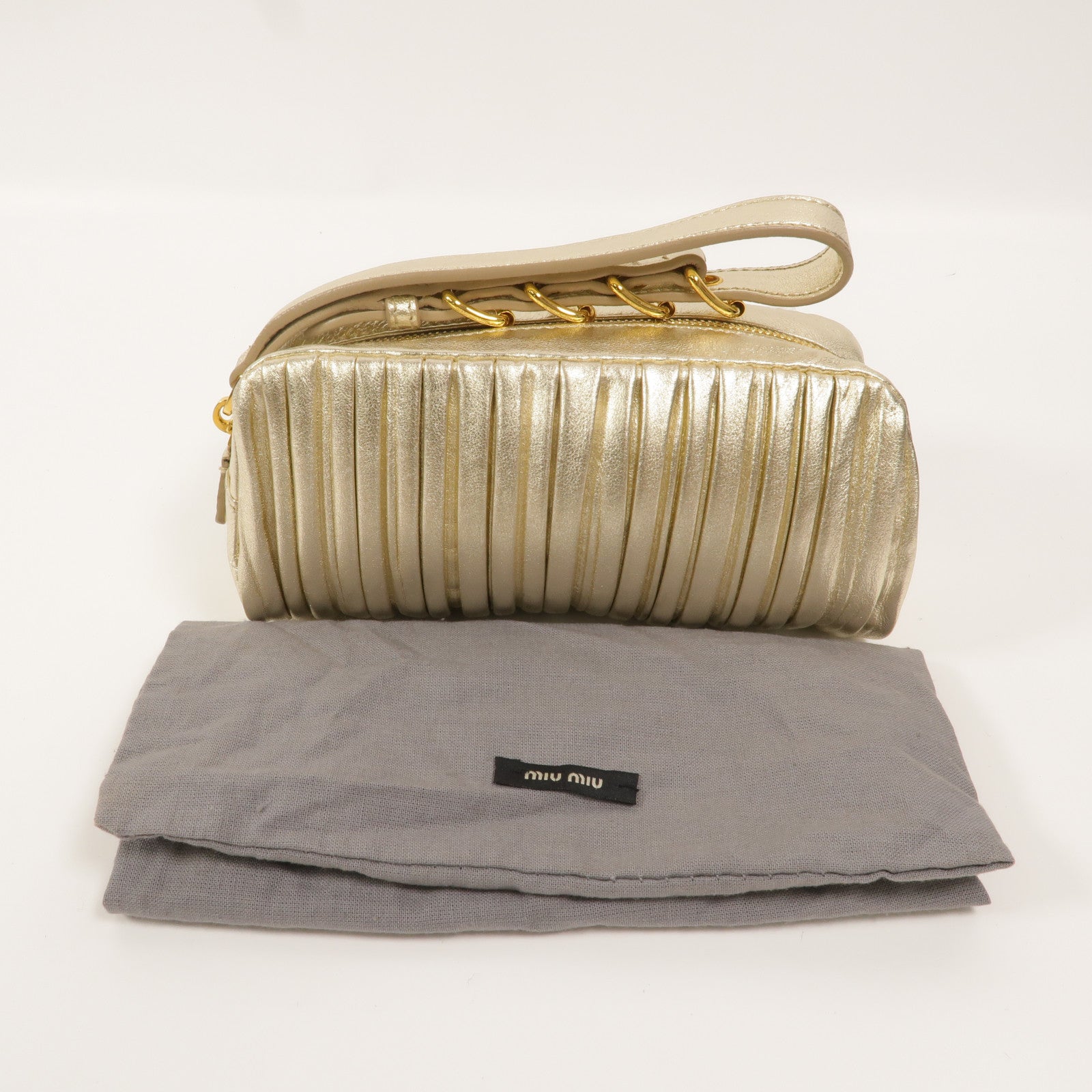 Miu Miu Pleated Leather皮革Metallic Nappa Plisse Long Clutch手拿包