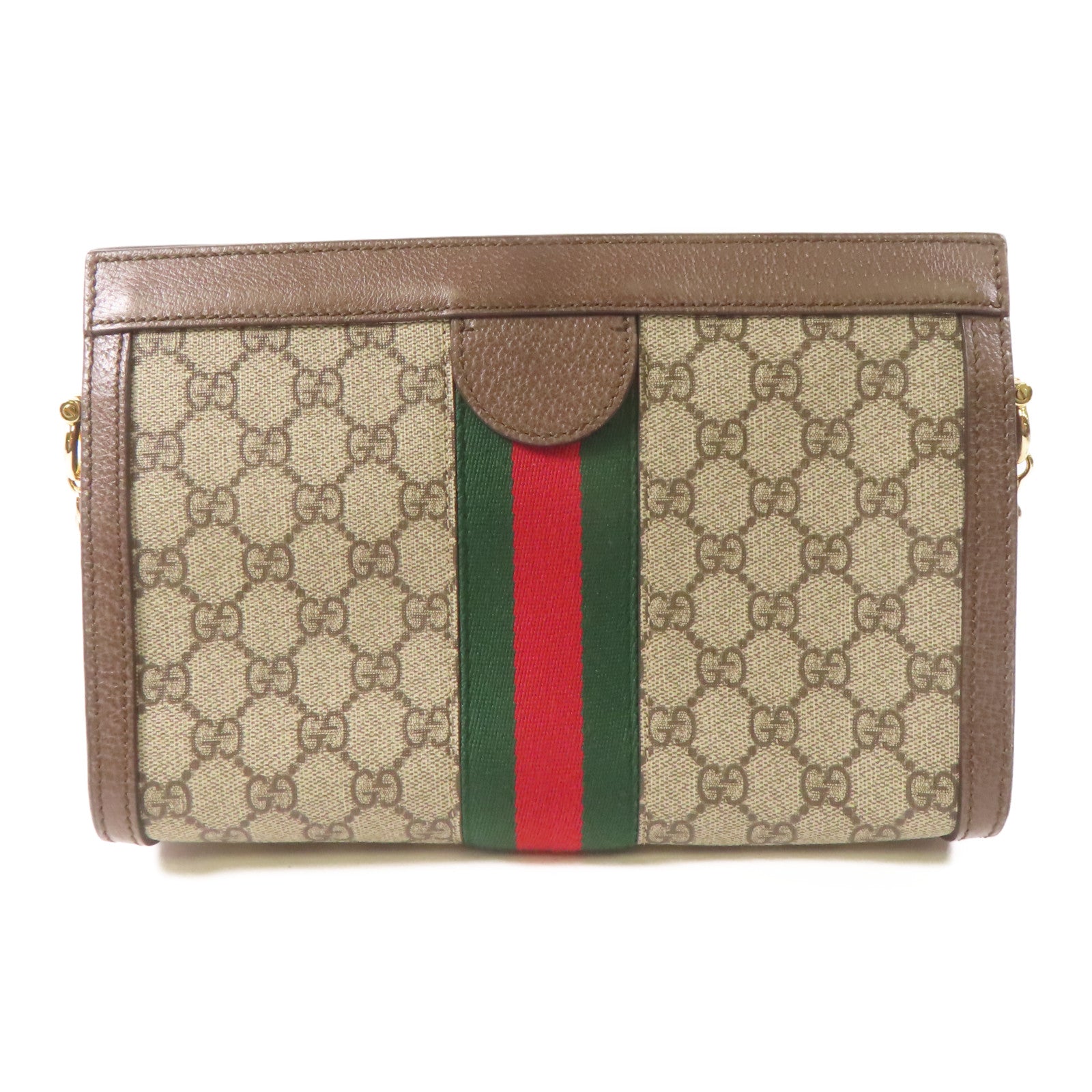 GUCCI 【激減優惠】塗層帆布GG Supreme Ophidia金扣鏈帶肩背袋啡色