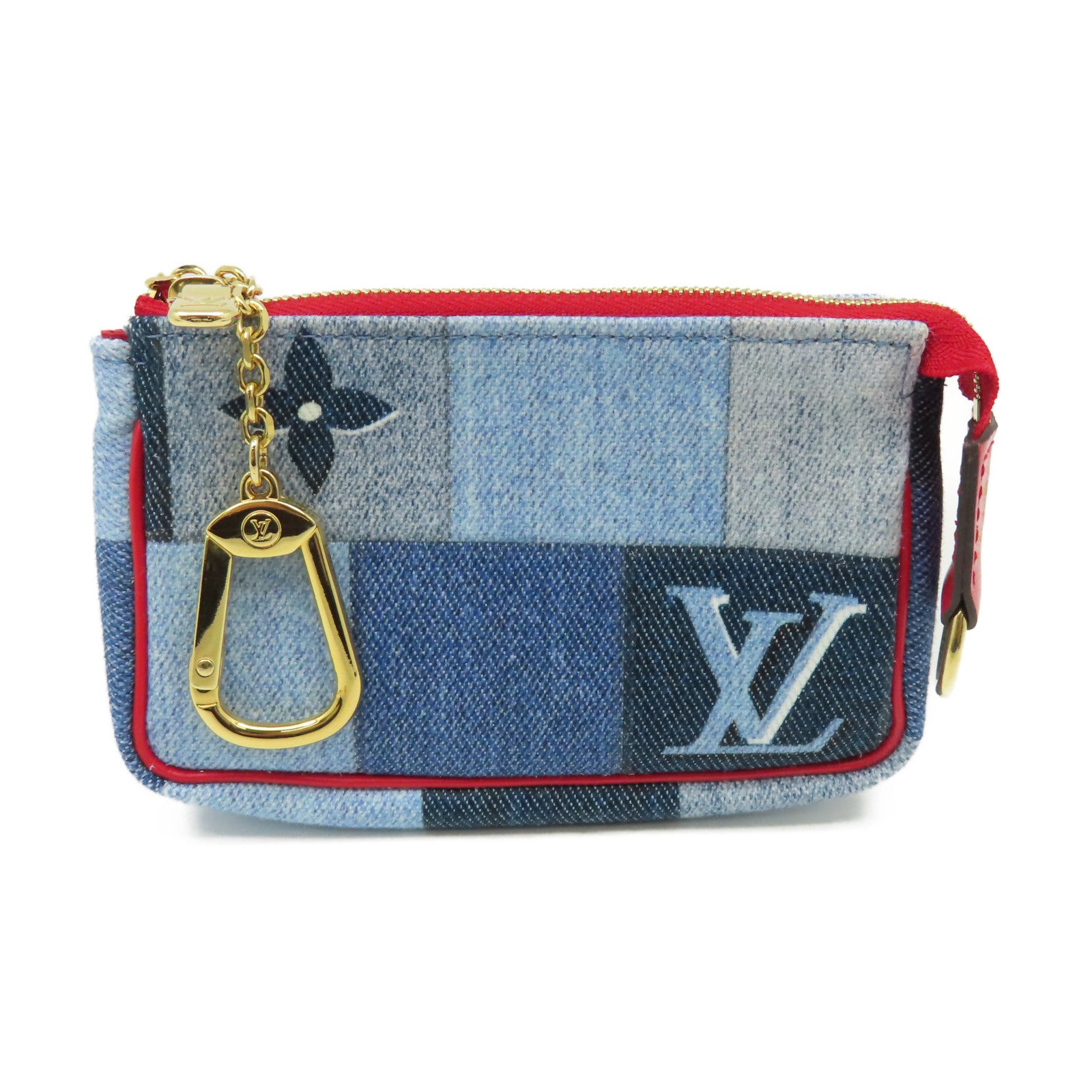 LOUIS VUITTON 【激減優惠】Monogram Denim Micro Pochette Accessoire Coin Card Case金扣零錢卡套藍色/紅色