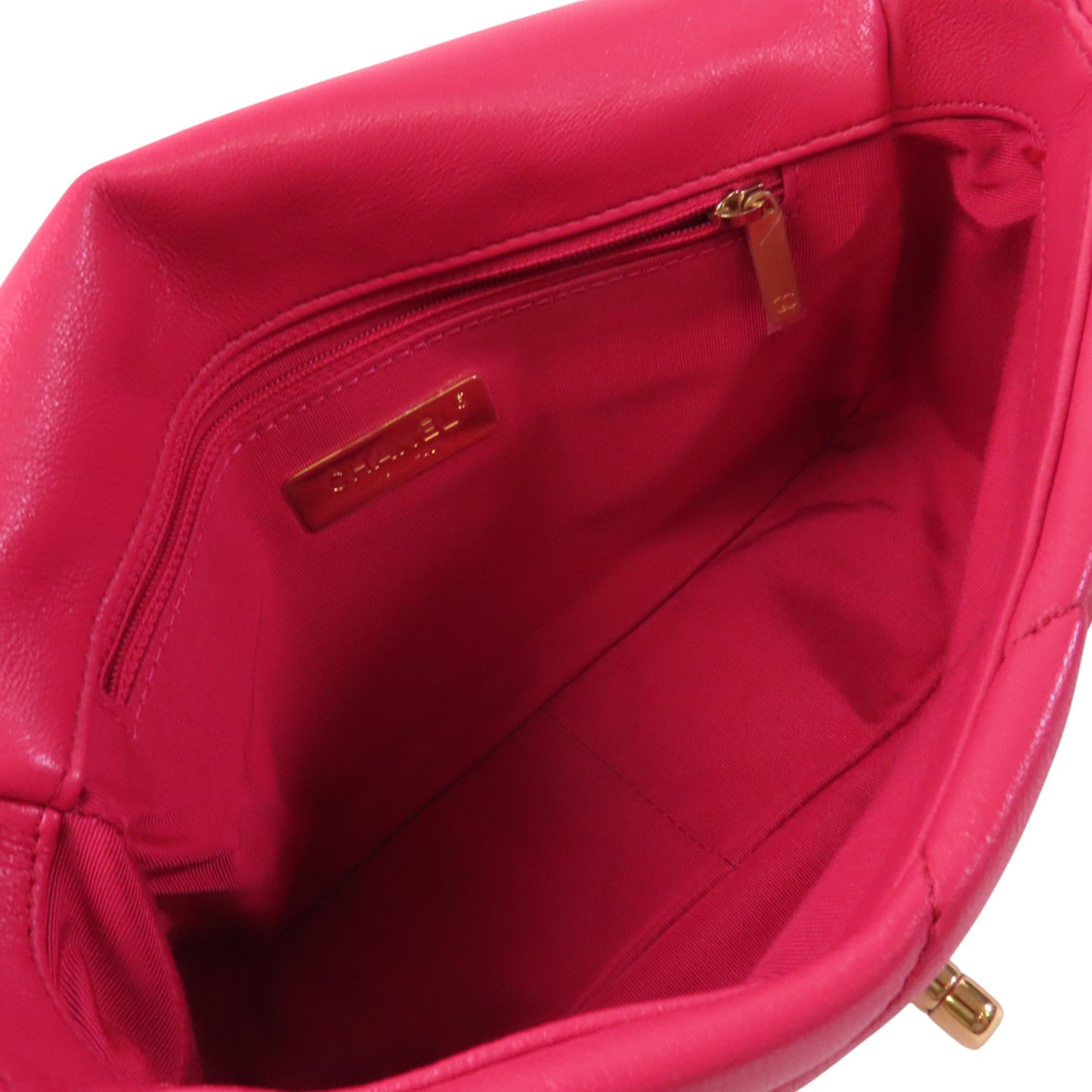 CHANEL 羊皮皮革C19金扣鏈帶手挽肩背兩用袋