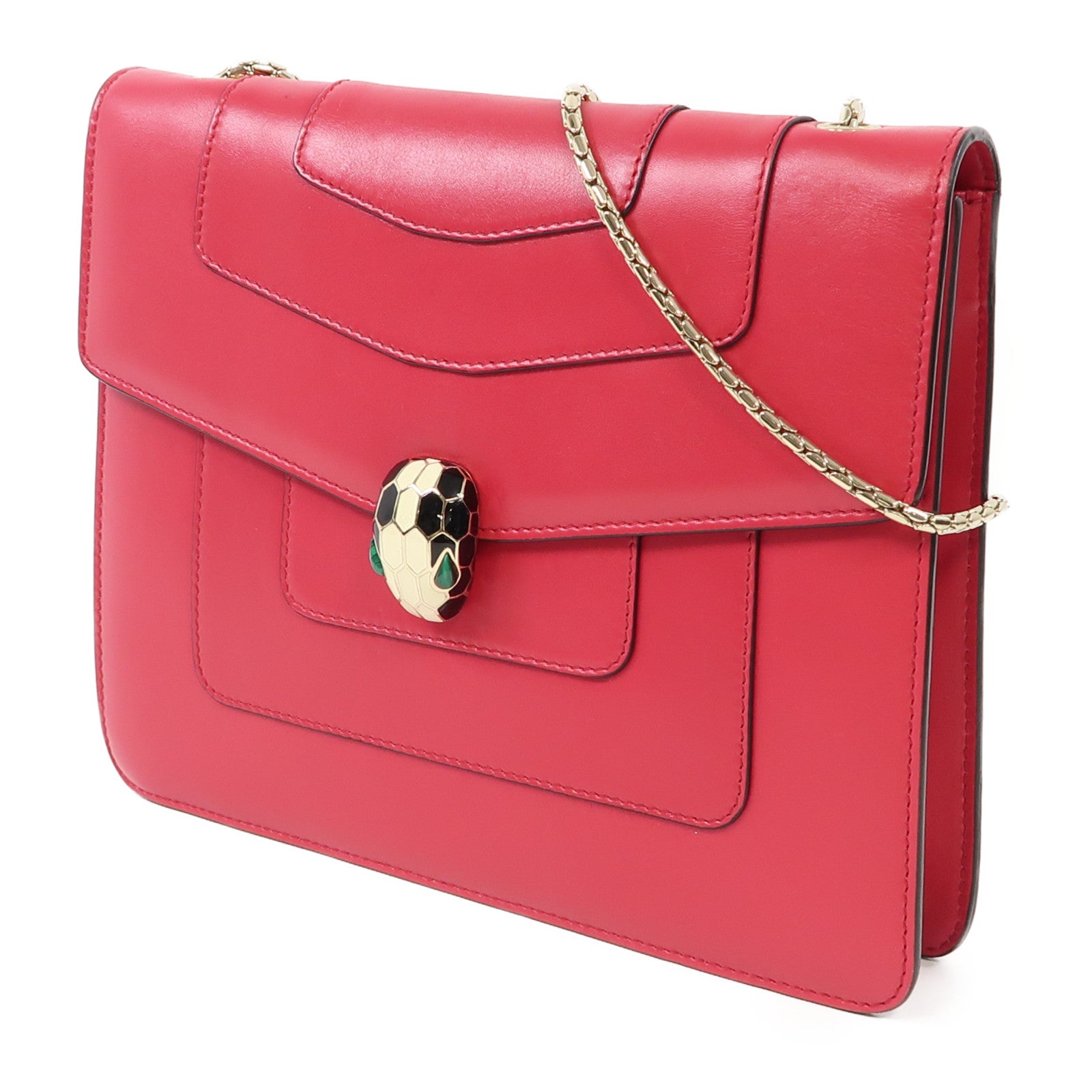 BVLGARI 牛皮皮革Serpenti Forever Bag Medium金扣鏈帶肩背袋粉紅色
