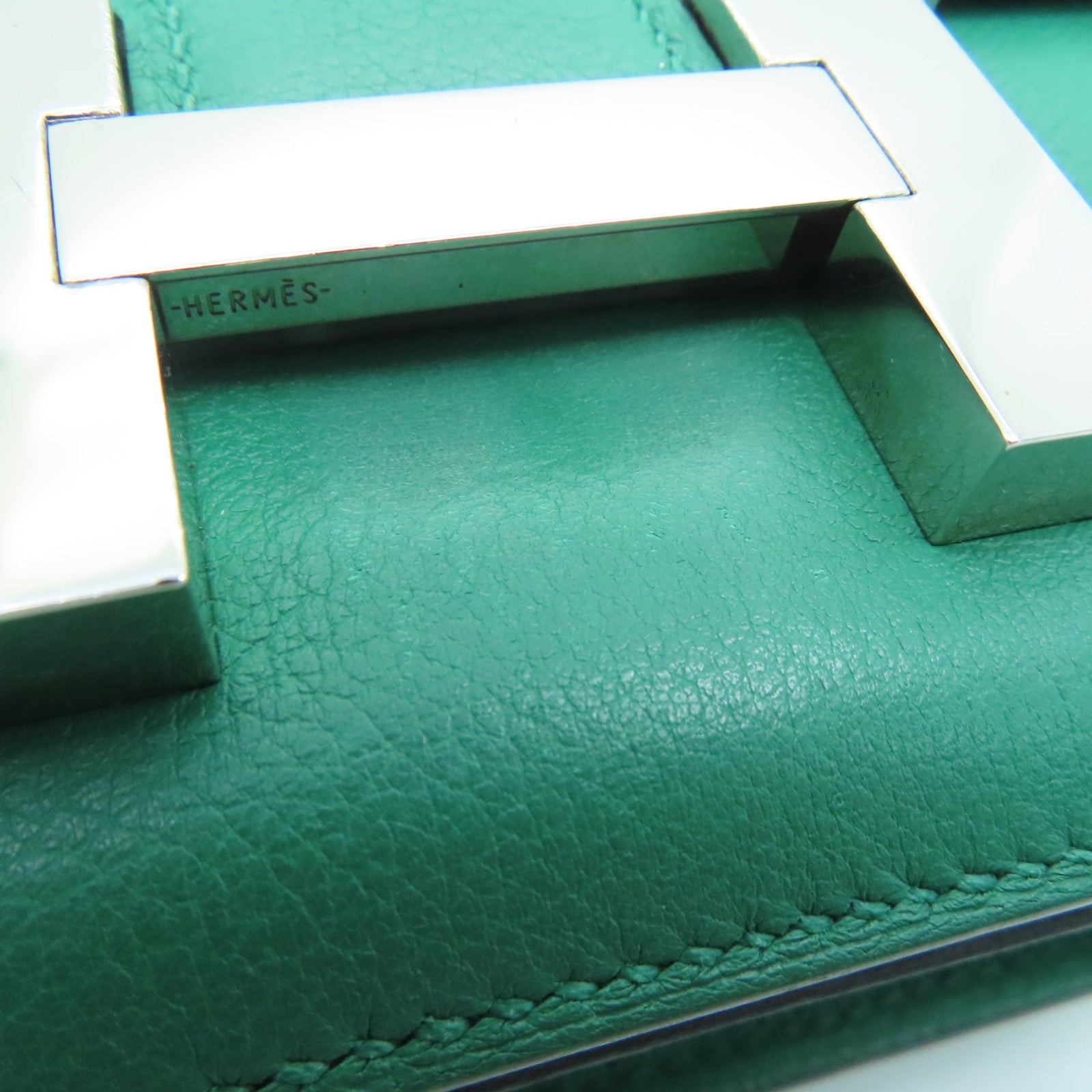 HERMES Evercolor皮革Mini Constance銀扣肩背袋Vert Vertigo絲絨綠色