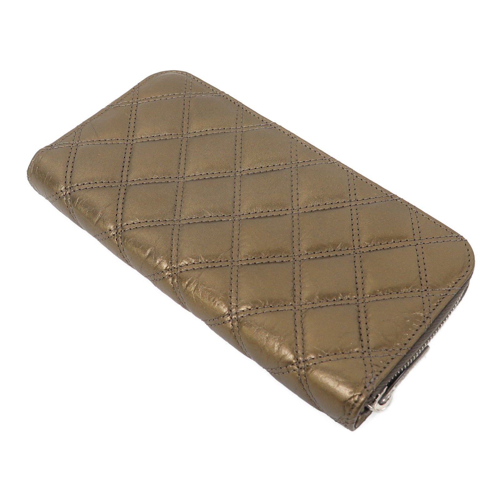 CHANEL 【激減優惠】菱格牛皮皮革Wallet銀扣長錢包金色