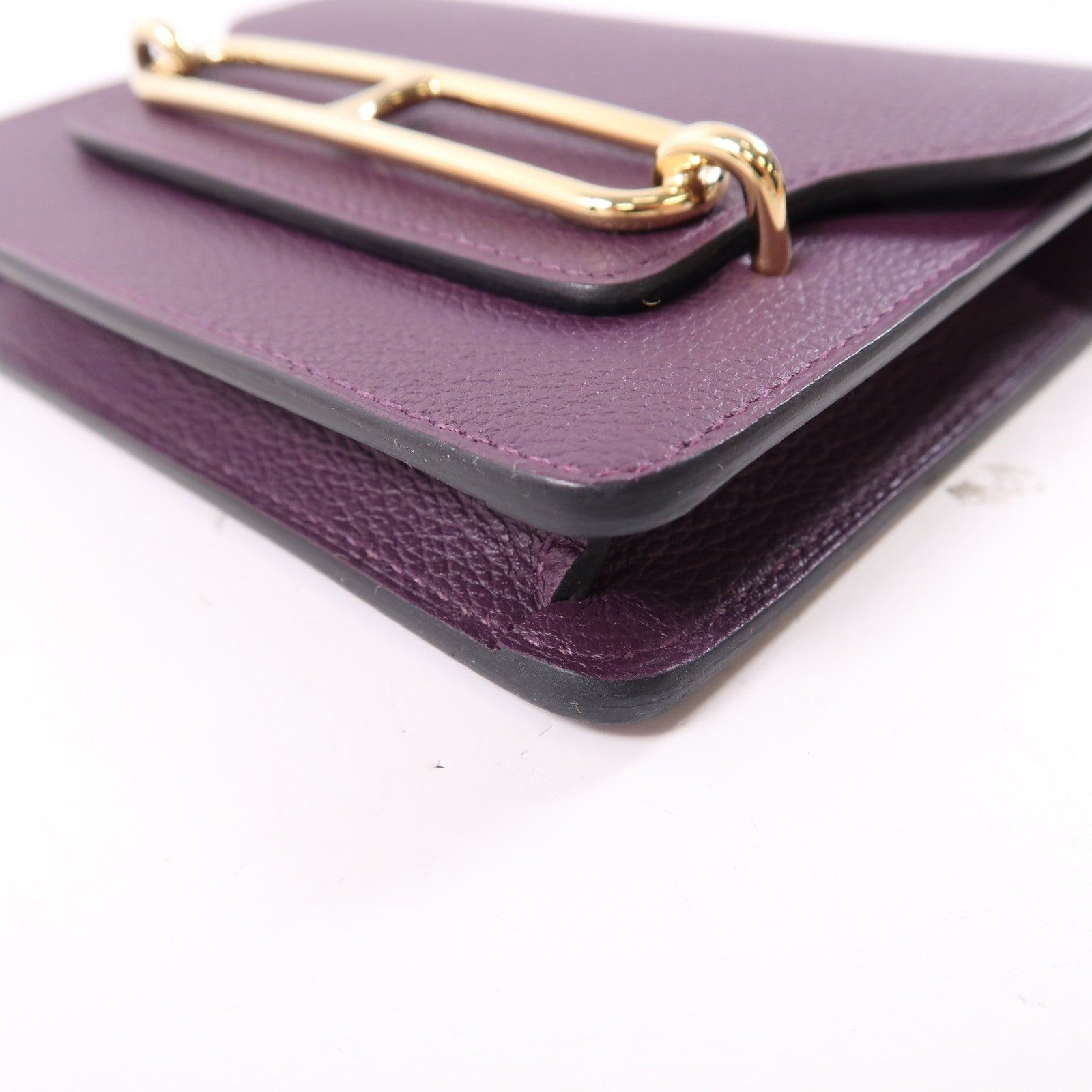 HERMES Evercolor皮革Rouis Slim銀扣錢包紫色